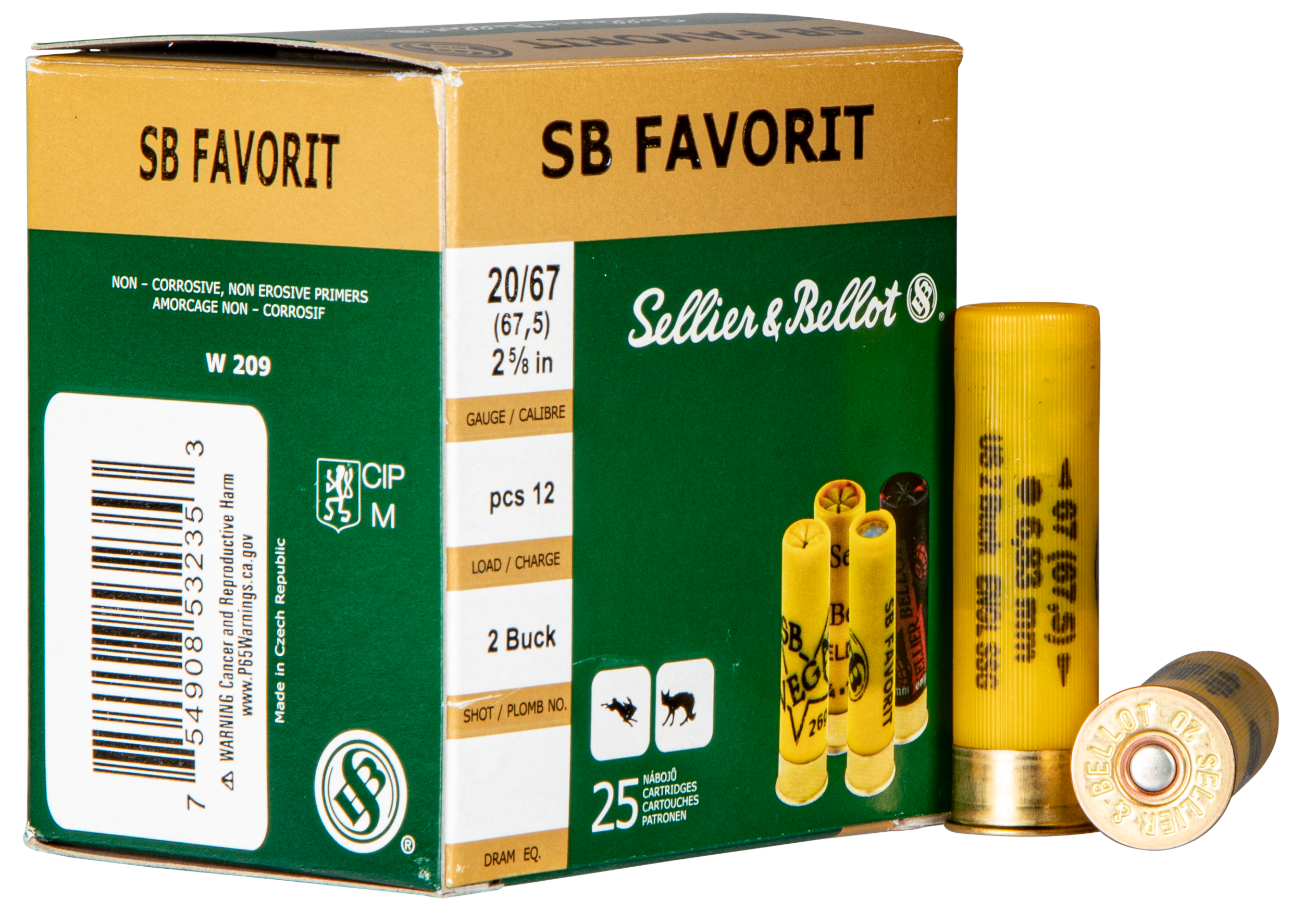 Sellier & Bellot Hunting 20 Gauge 2.75 1 oz 2 Buck SB20BSA (Box)