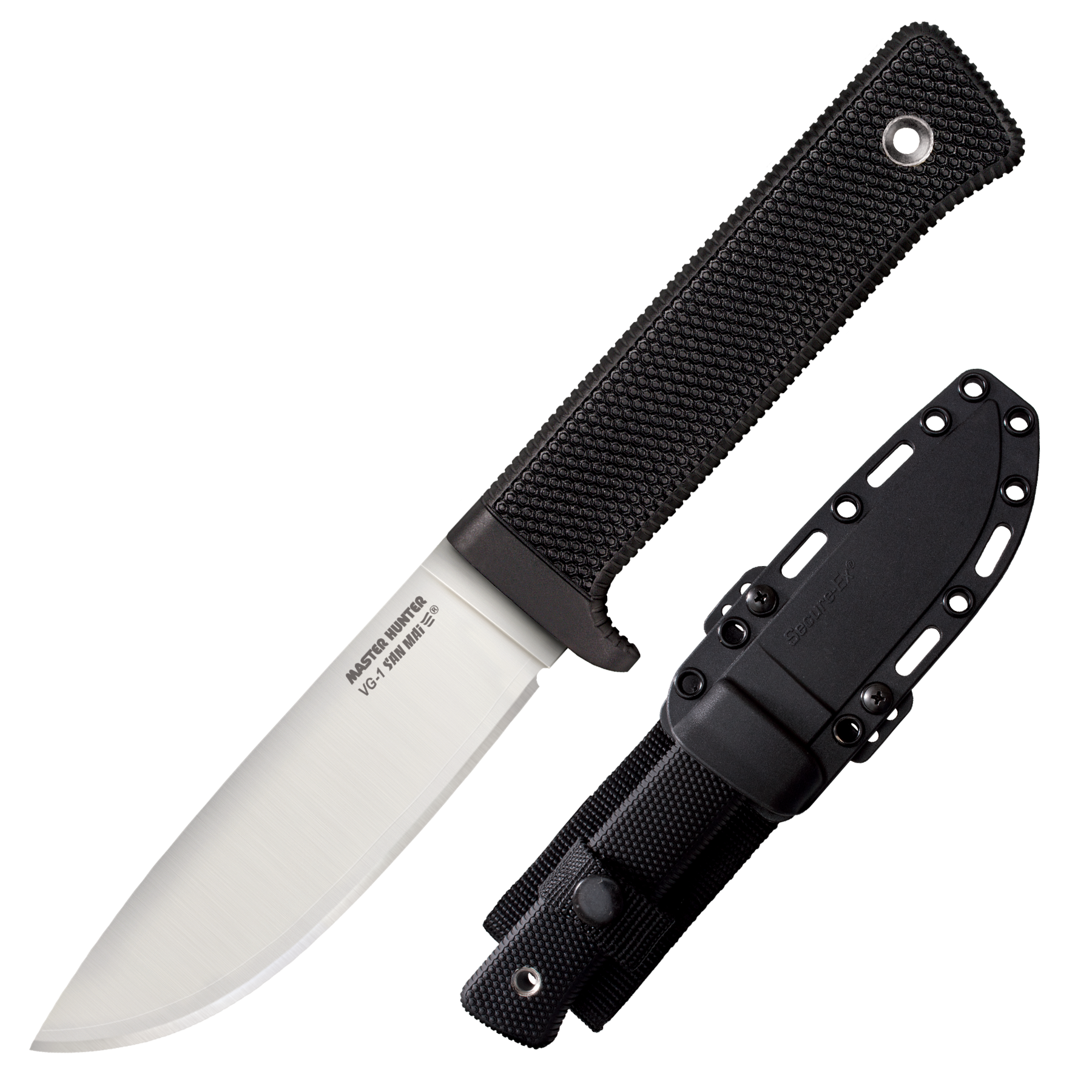 Cold Steel Master Hunter Knife Fixed Blade Knife 4.5" Drop Point VG-10 San Mai III Stainless Blade Kray-Ex Handle Black