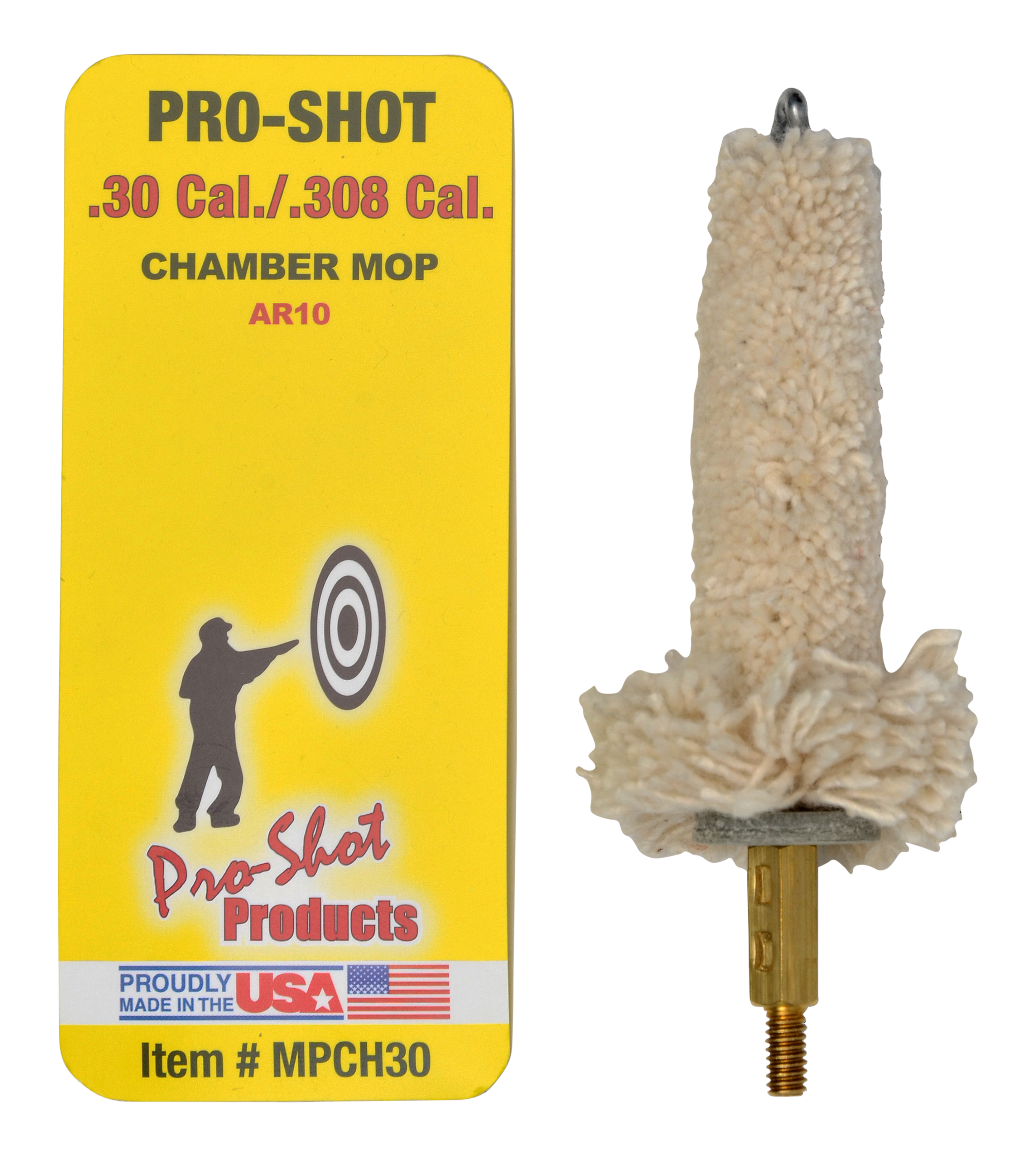 ProShot MPCH30 Chamber Mop Military Style .30 .308 7.62x51mm NATO AR Platform 832 Thread 100 Cotton Mop Brass Core