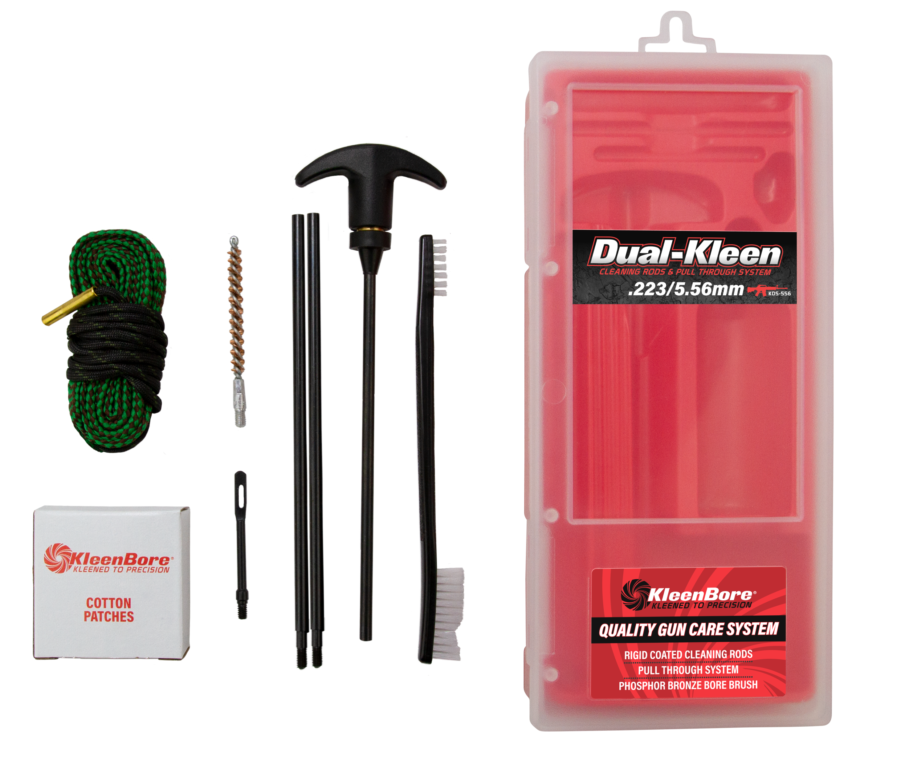 KleenBore KDS556 Dual Kleen Rod Pull Through Rope Cleaner .223 5.56mm Rifle 30 Steel Nylon Bristles Phosphor Bronze Bristles