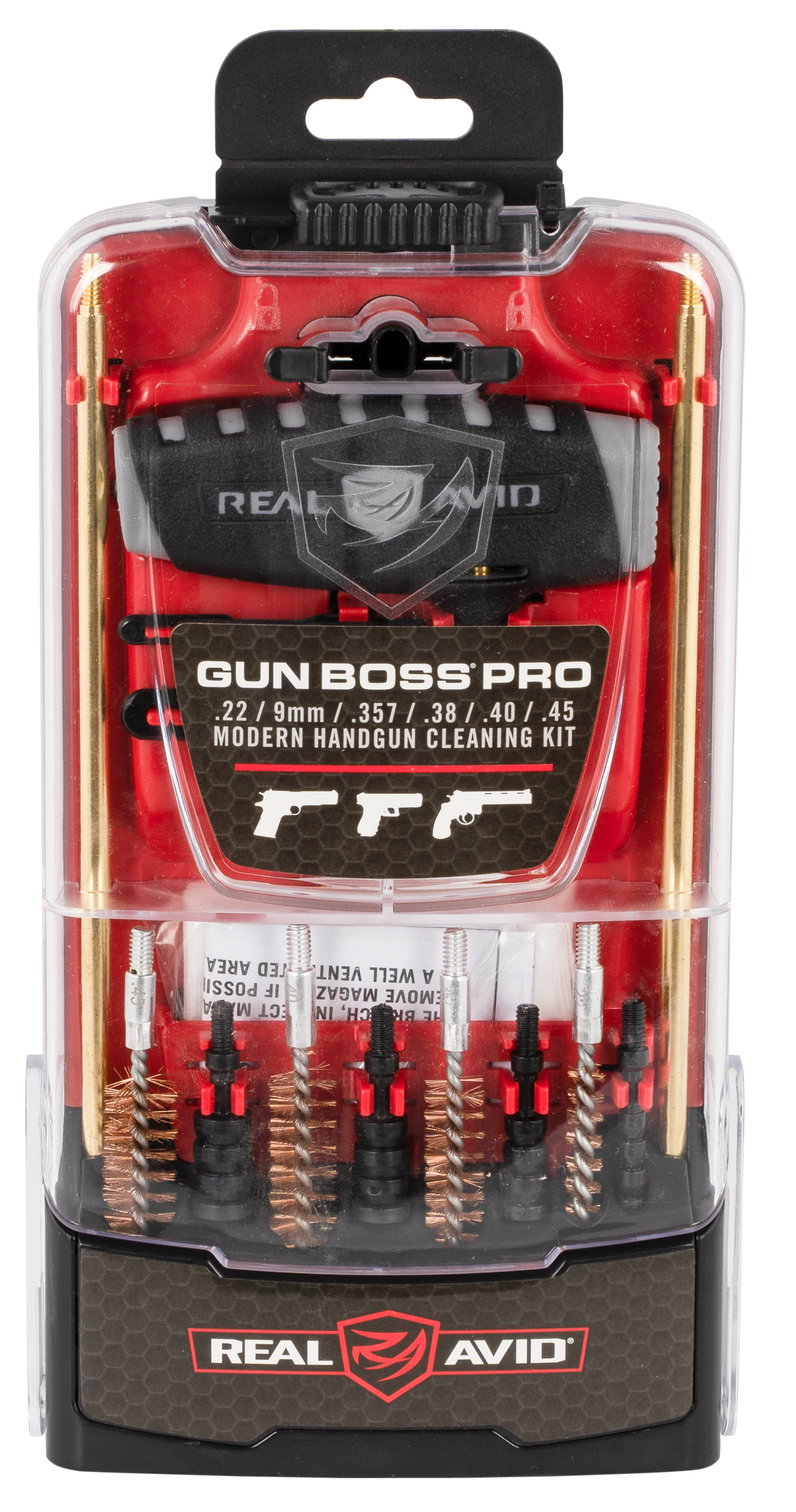Real Avid AVGBPROP Gun Boss Cleaning Kit MultiCaliber Pistol Firearm Slotted Tip 12.50 Long Bronze Bristles Includes Case