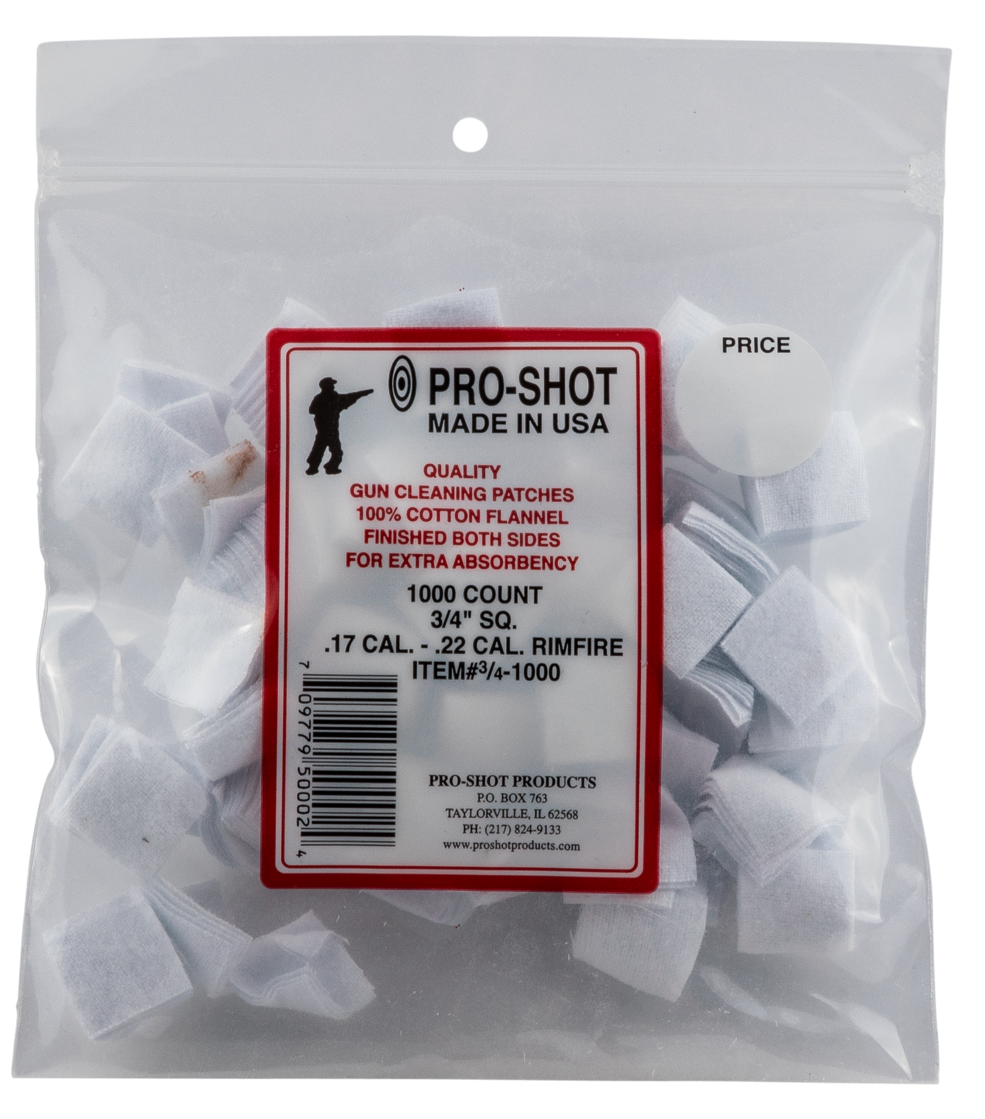 ProShot 341000 Cleaning Patches .17 .22 Cal 0.75 Square Cotton Flannel 1000 Pack