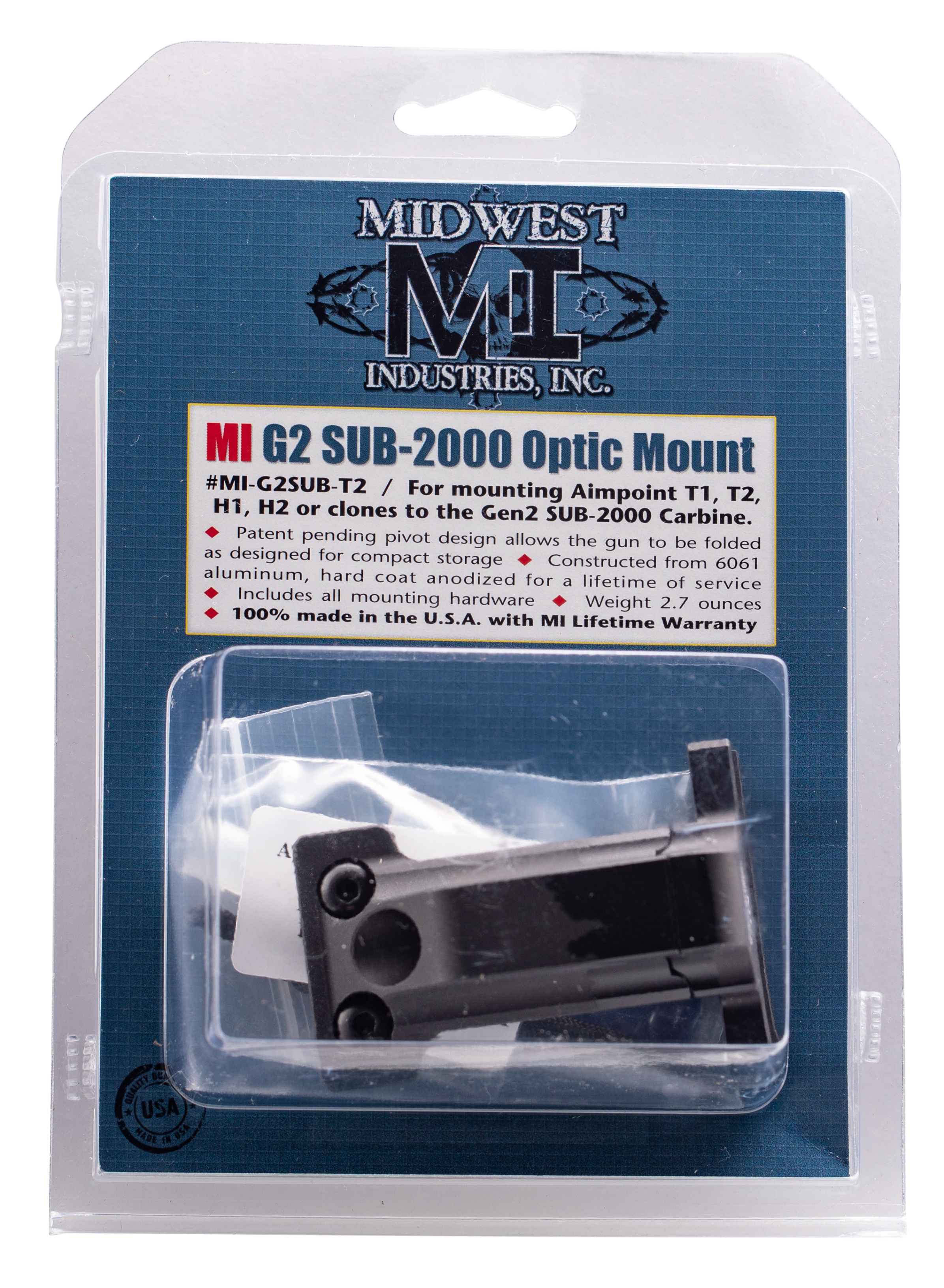 Kel-Tec Gen 2 Sub 2000 Aluminum 1-Piece Pic Top Optic Mount - Kel-Tec Gen 2 Sub 2000 Aimpoint T1/T2 Mini Optic Mount Black