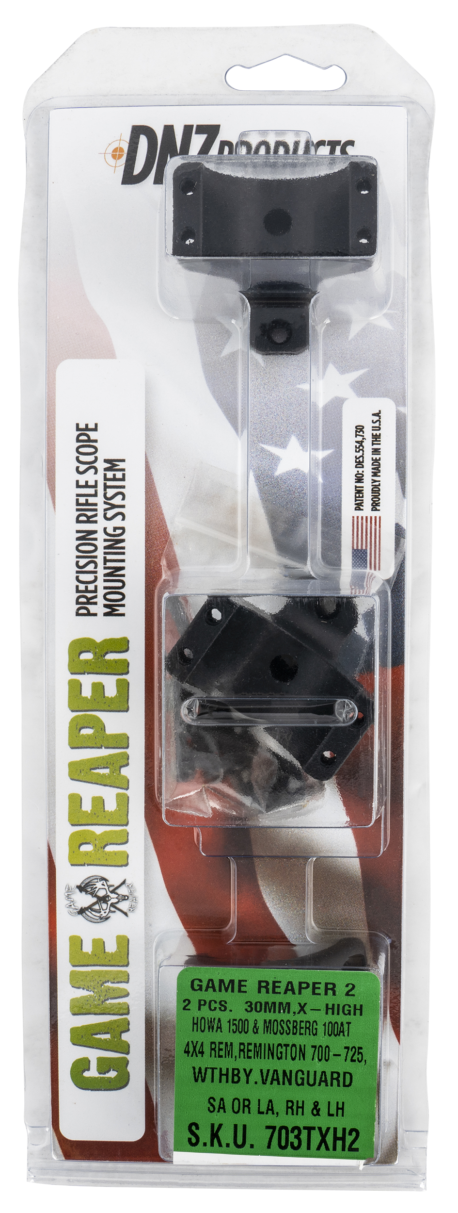 DNZ Game Reaper 2 Scope Mount/Ring Combo Matte Black Rem 700/721/725, Howa 1500 30mm Tube Extra High Rings Aluminum Rifle