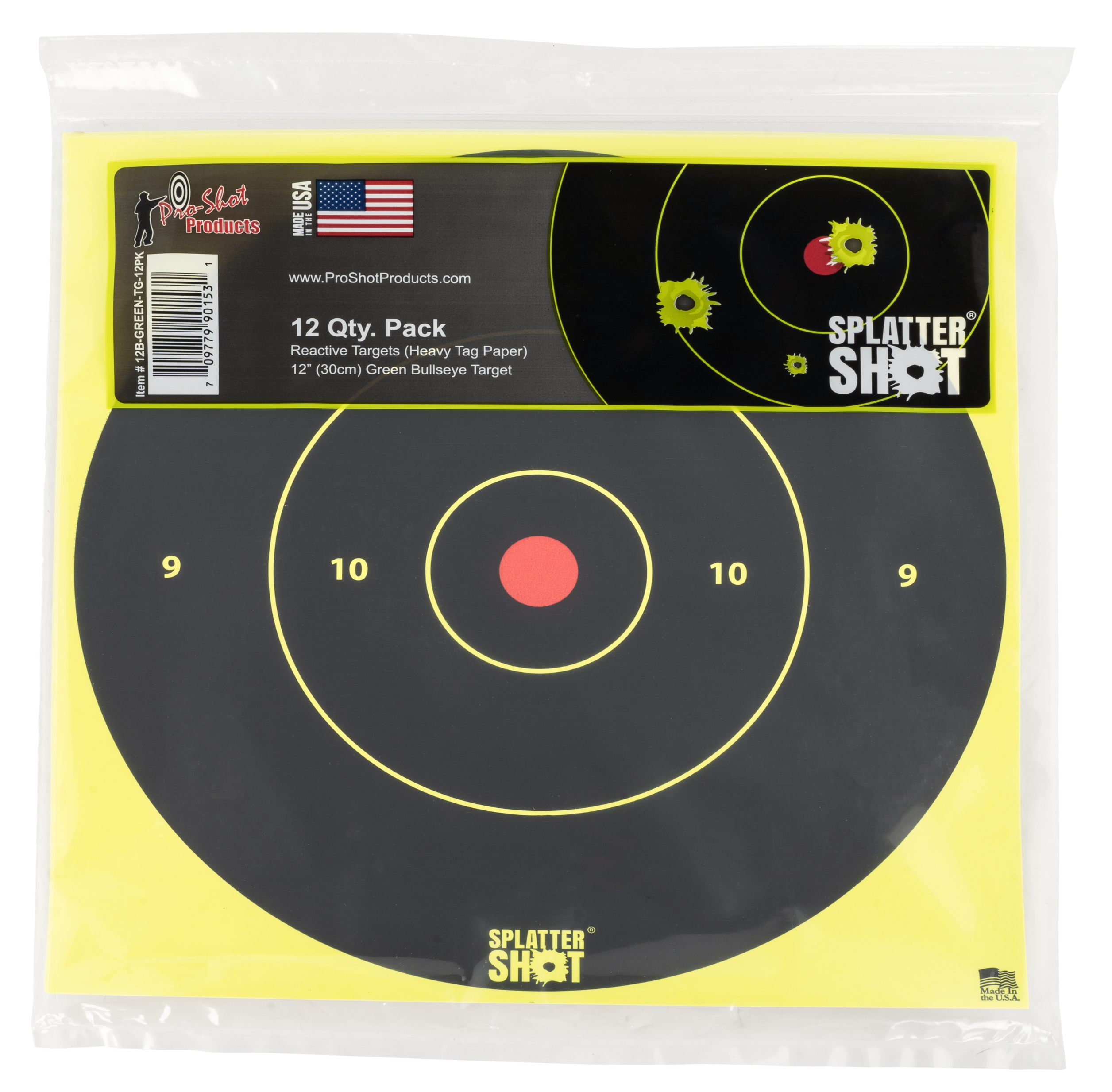 Pro-Shot 12 Bullseye Splattershot Paper Targets 12 Pack (Black/Green)