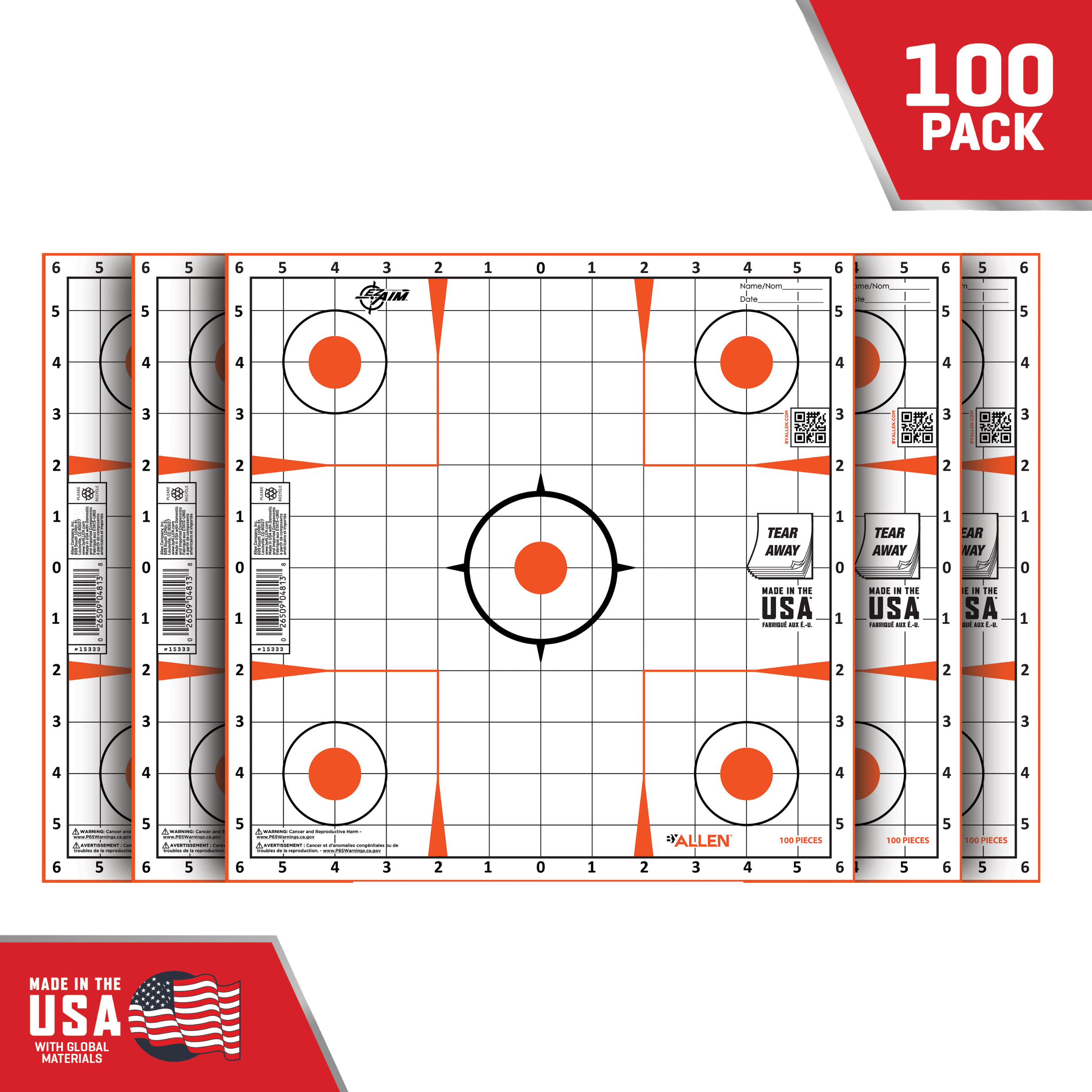 Allen Company EZ AIM Reactive 12x12 Sight-In Grid Targets 100 Pack