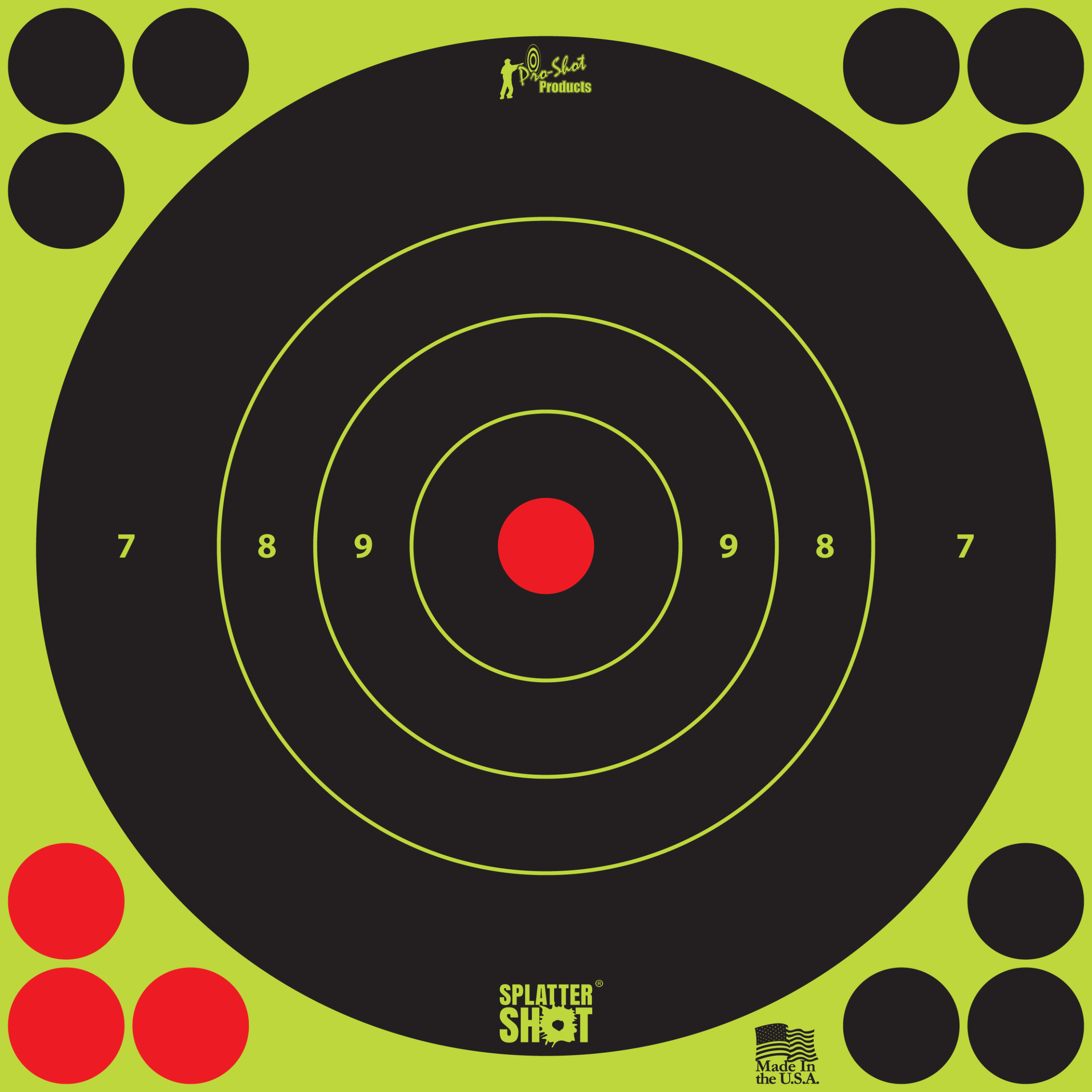 Pro-Shot Splattershot 8 Bullseye Paper Targets 6 Pack (Black/Green)