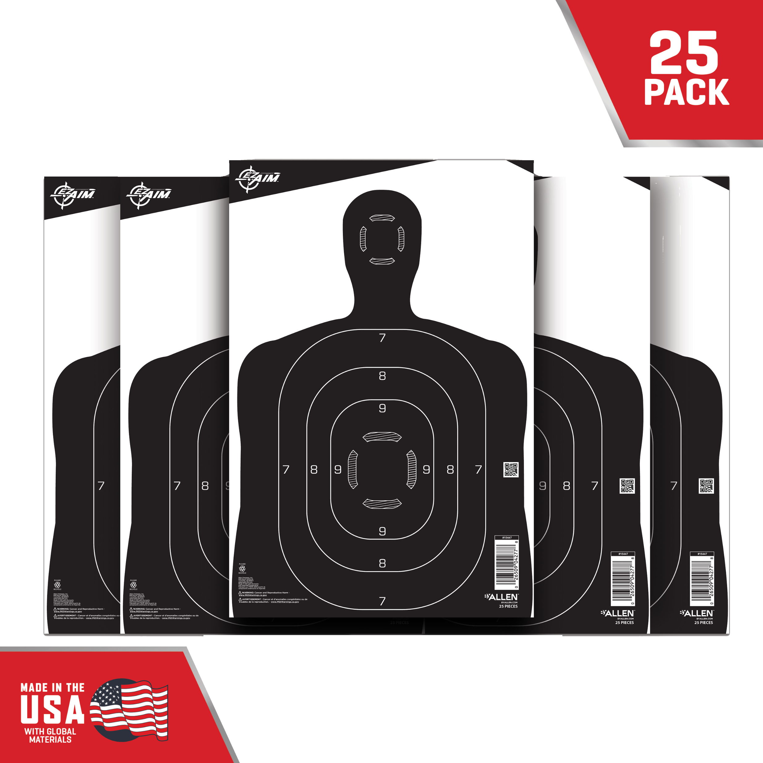 Allen Company EZ AIM 12x18 Silhouette Paper Targets 25 Pack (Black/White)