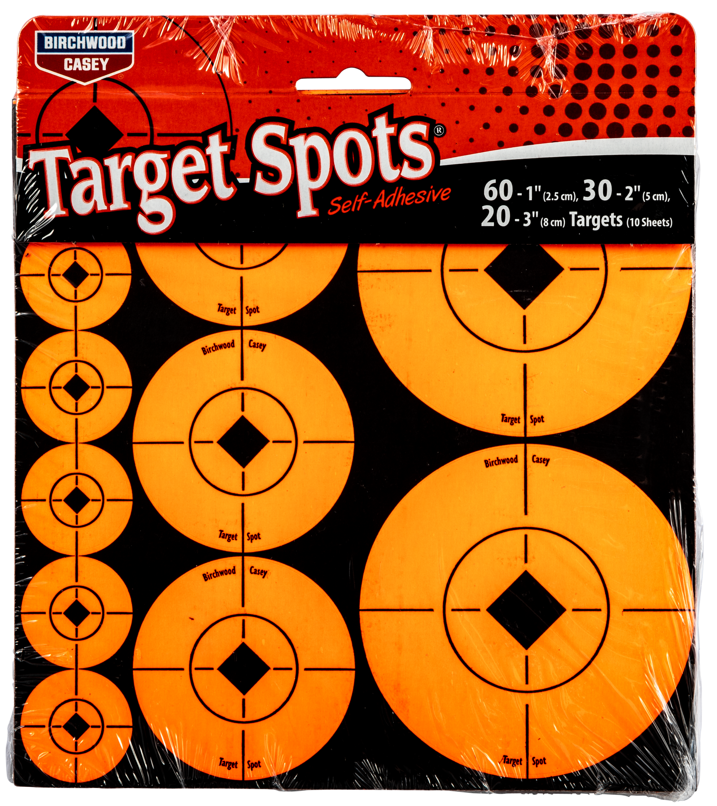 Birchwood Casey Target Spots Crosshair Bullseye Targets 60 Pack (Black/Orange)