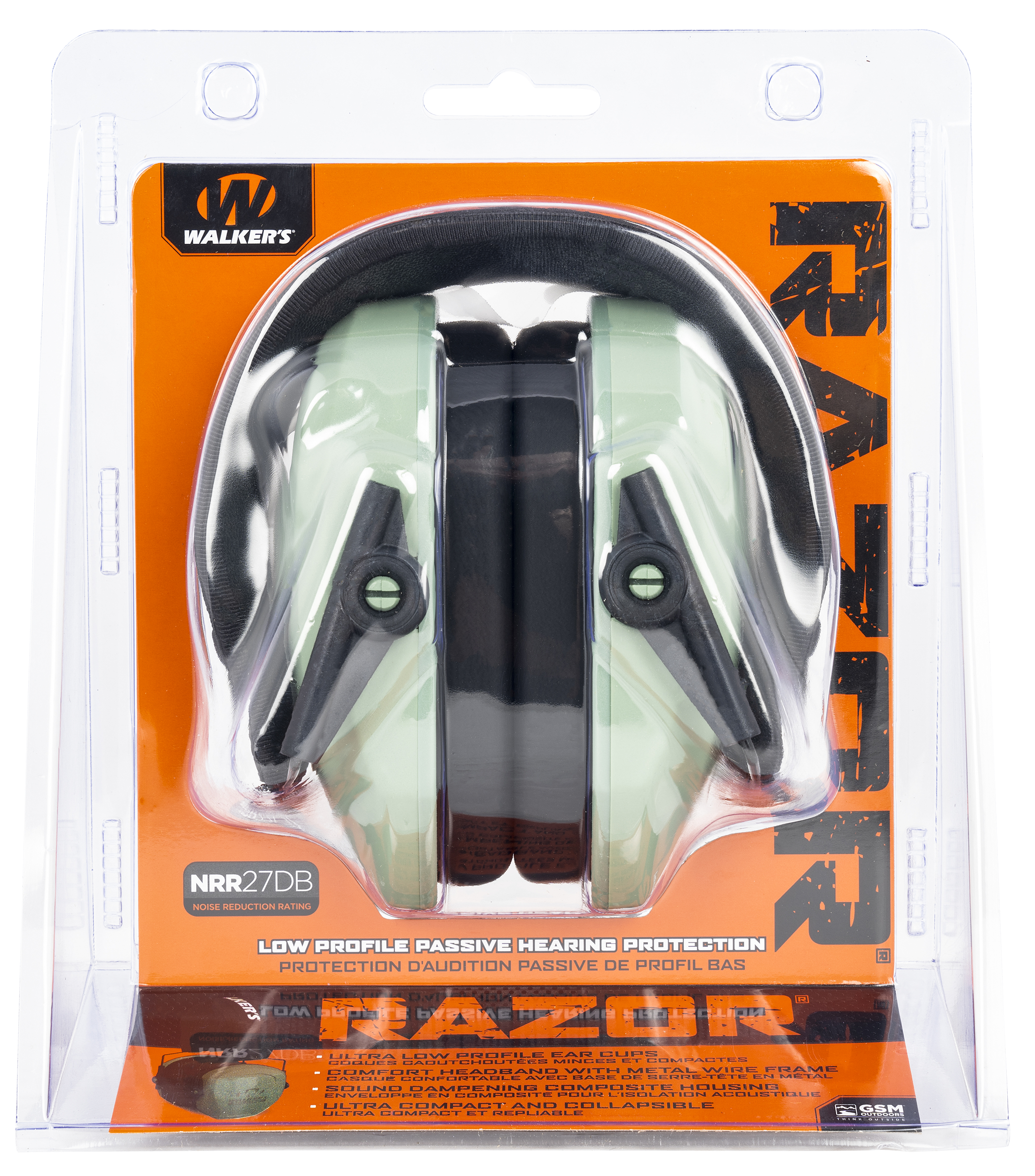 Walkers Razor Slim Passive Muff 27 dB Sage Green-Black 1 Pair