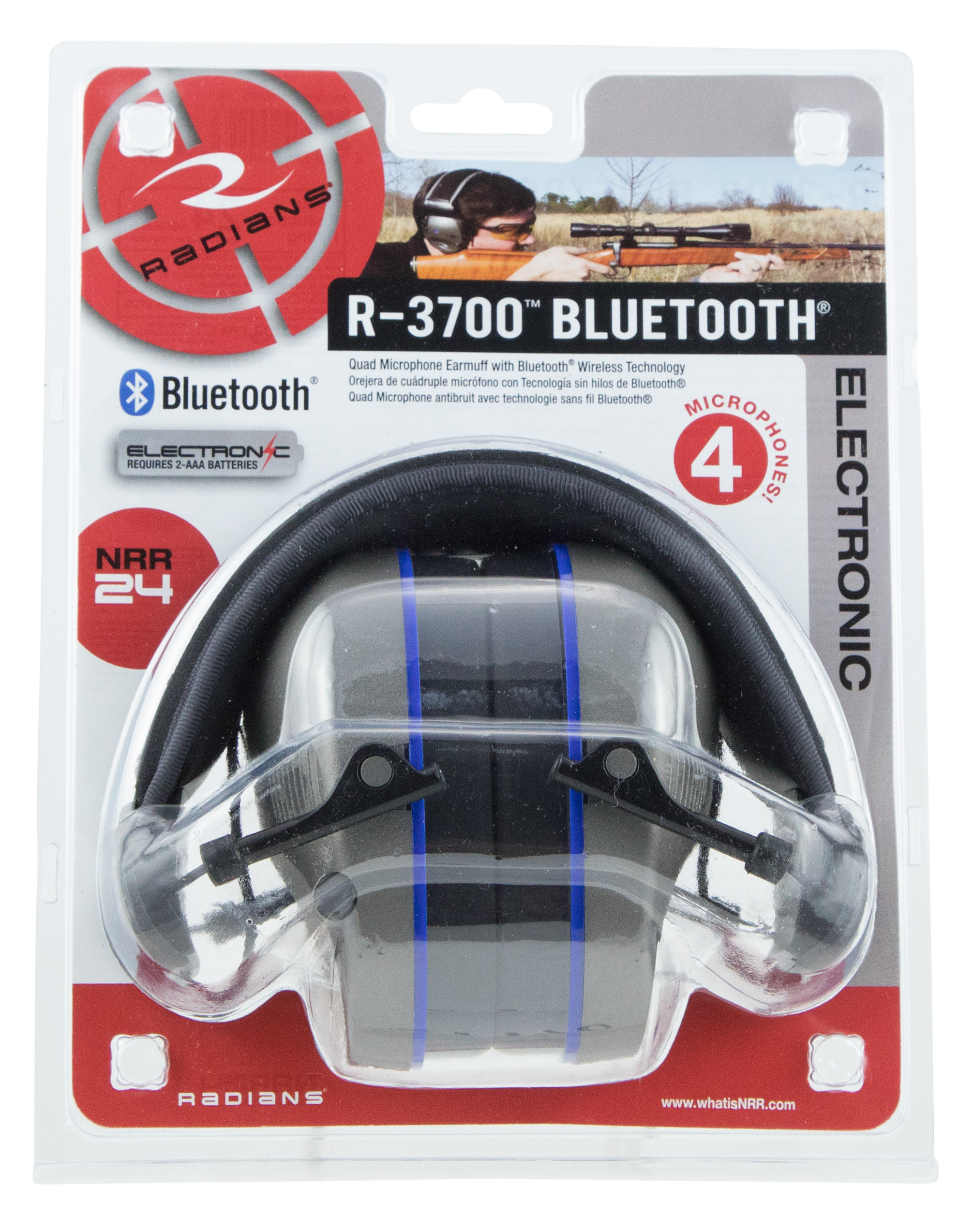 Radians R3700 R-3700 Bluetooth Quad Mic Electronic Muff Polymer 24 dB Over the Head Pewter Ear Cups w/Black Band