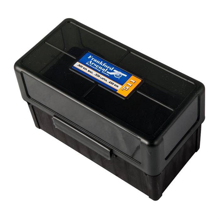 Frankford Arsenal Hinge Top Ammo Box #511 7mm Remington Magnum, 300 Remington Ultra Magnum, 375 H&H Magnum 50-Round Plastic Gray and Black