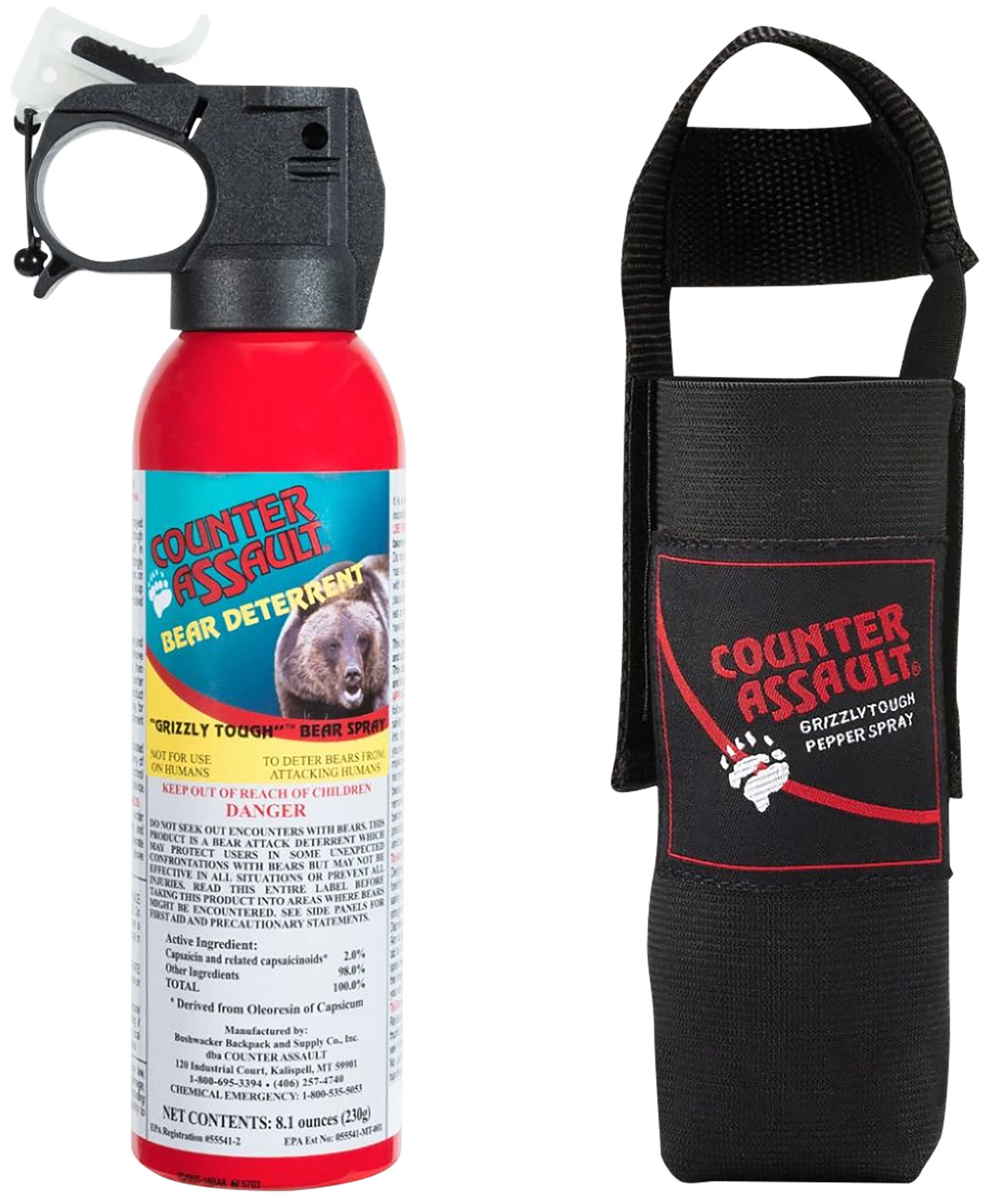 Counter Assault Bear Spray 32ft Range Black Nylon