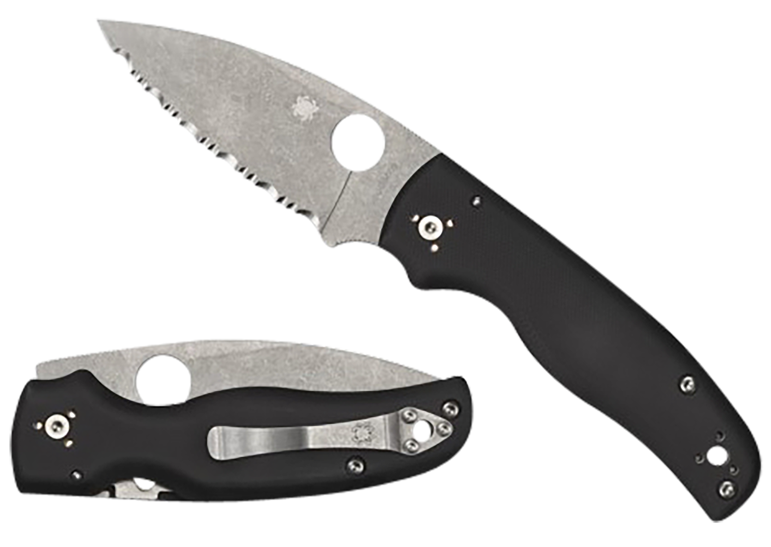 Spyderco Shaman Folding Knife Drop Point Black Fully Serrated Spyder Edge - Durable, Lightweight and Reliable Handle - C229GS