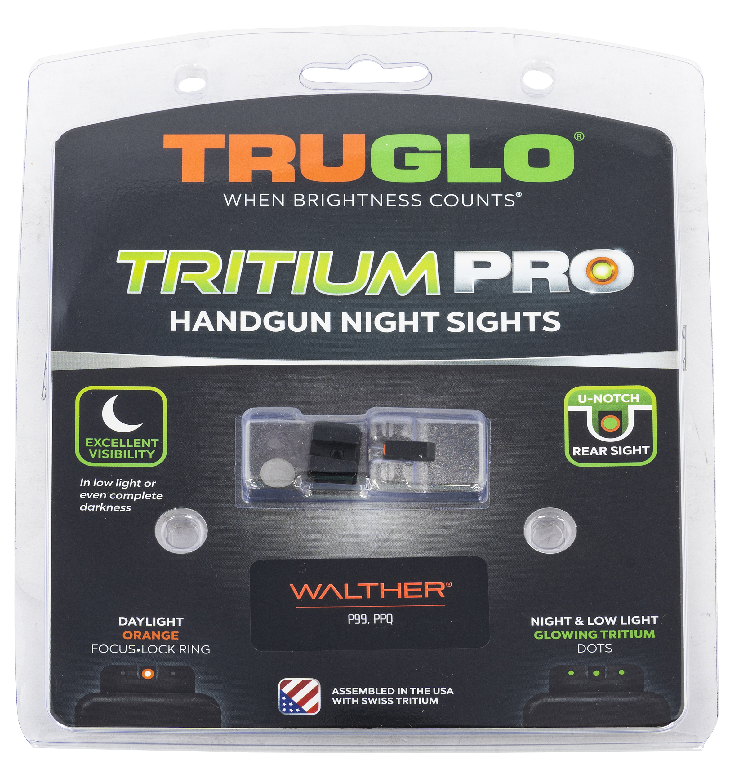 Truglo Tritium Pro Walther PPQ Handgun Sights Black Tritium