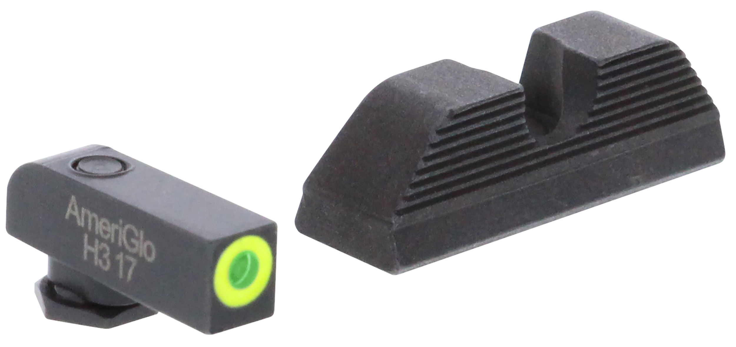 AmeriGlo Sight Set w/ Green Tritium Line Outline Front & Serrated Round Notch Rear For Various Glock Models - GL-354