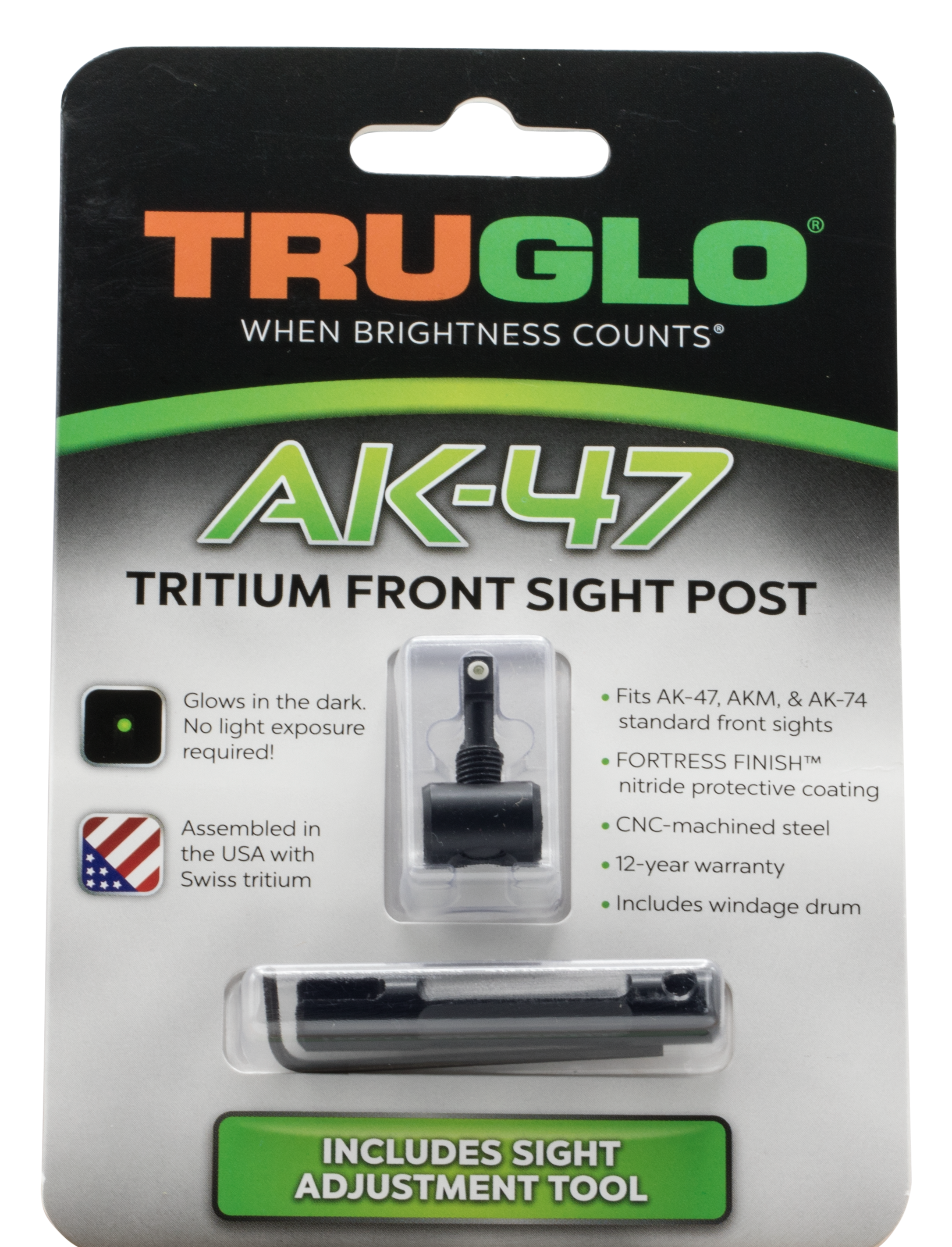 TruGlo Tritium Front Sight Black Green/White for AK-47/AKM