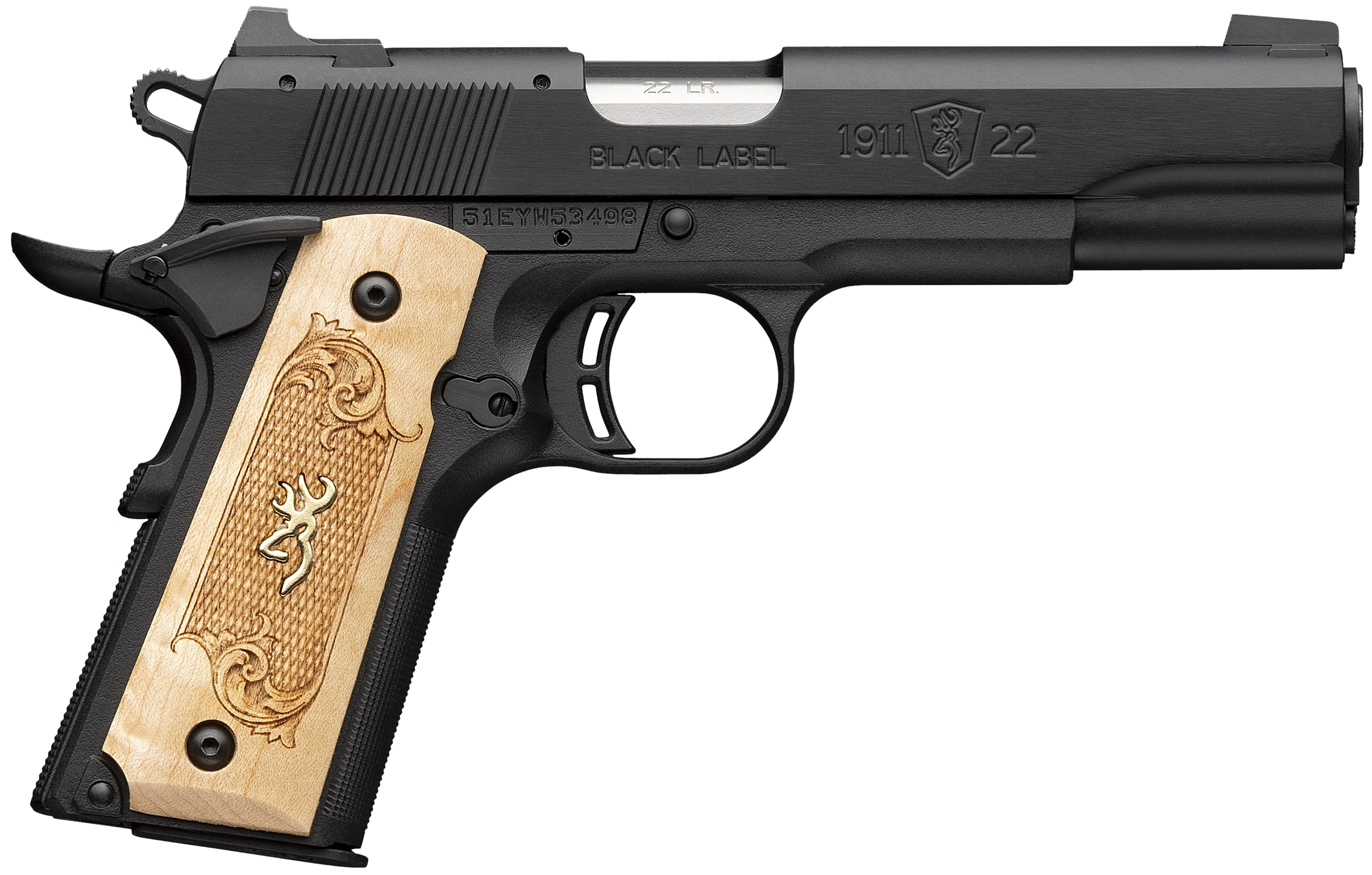Browning(R) - 051067490 - 1911-22 Black Label Medallion 22 LR 4.25" Semi Auto 10+1 Black Maple Pistol