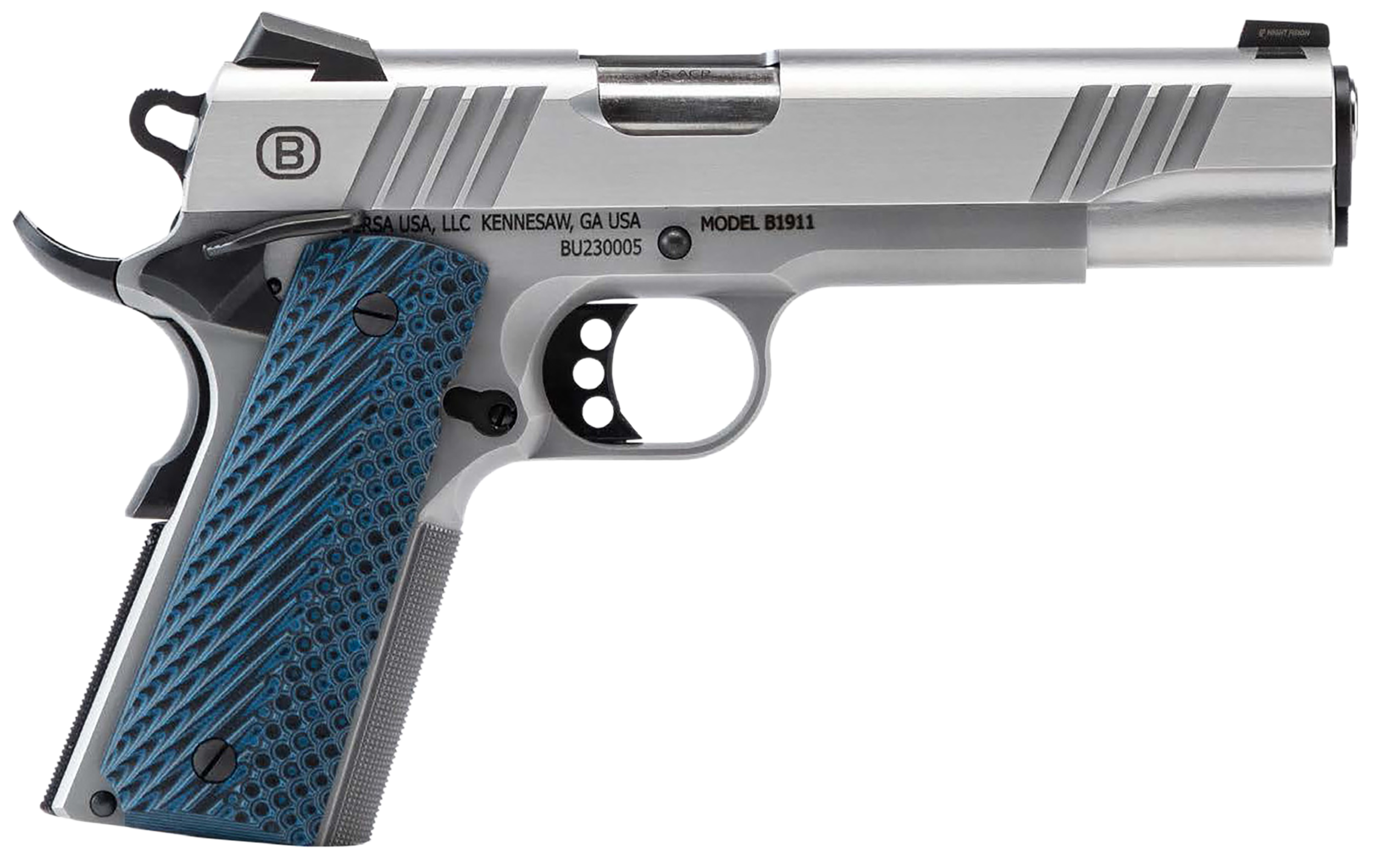 Bersa B1911 45 ACP 5 8+1 (Matte Stainless Blue VZ Grip)