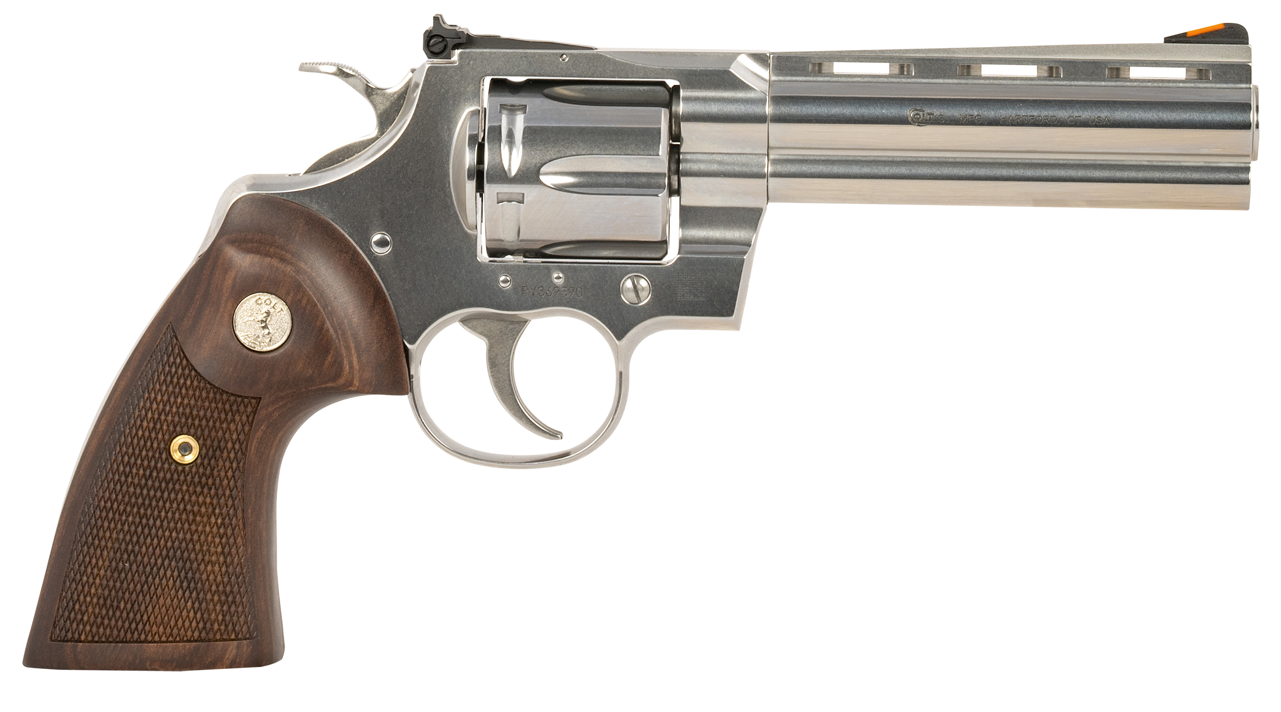 Walnut Colt Python 357 Magnum 5 Inch Stainless Steel with Adjustable Sight