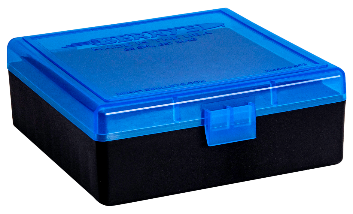 Berrys Bullets 003 .38 Spl/357 Mag 100 Round Flip-Top Ammo Box, Blue/Black - 95182