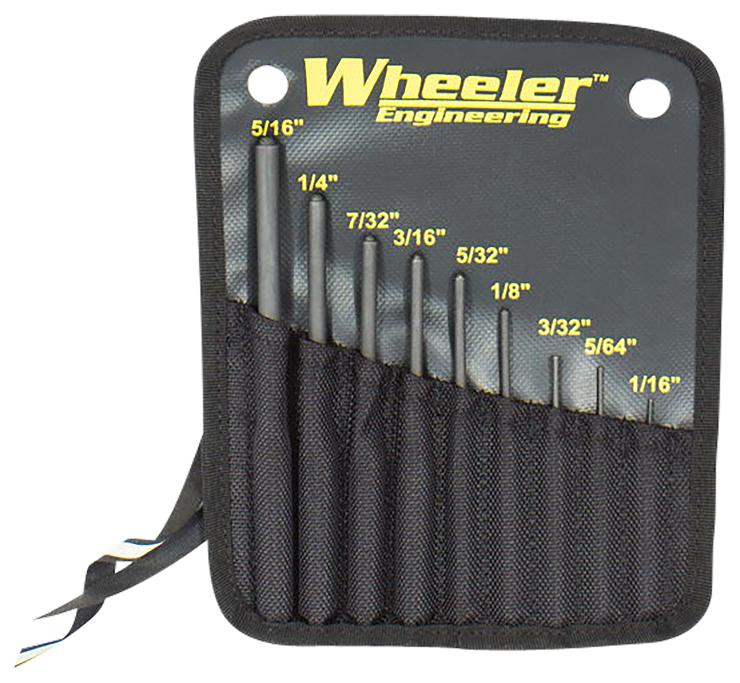 Wheeler Roll Pin Punch Set Black Steel Knurled Handle