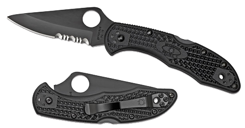 Spyderco Delica 4 2.875" Combination Edge Folding Knife, Black - C11PSBBK