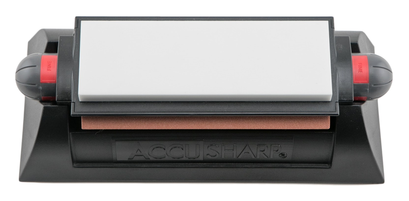 Accusharp 025C Deluxe Tri-Stone System Coarse, Medium, Fine Diamond, Ceramic Sharpener Rubber Handle Black