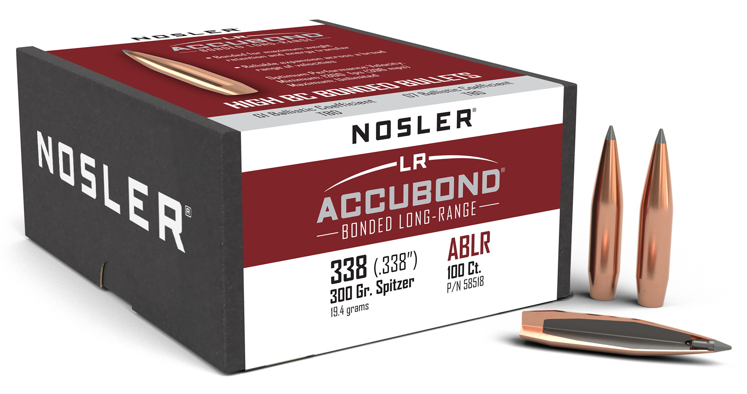 Nosler AccuBond Long Range 338 Cal 300gr Spitzer 100ct