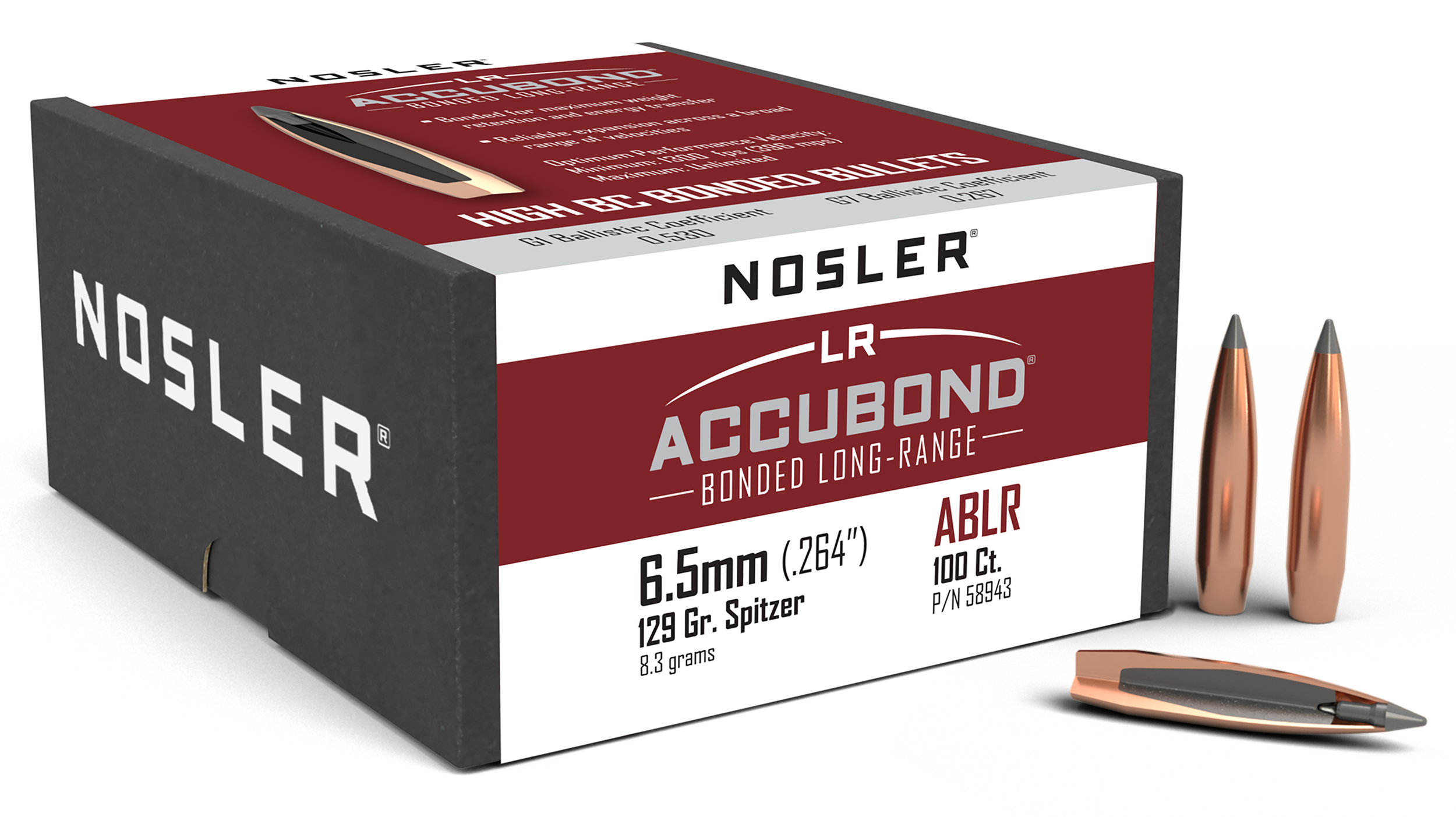 Nosler AccuBond LR 6.5mm 129gr Spitzer Long Range 100ct