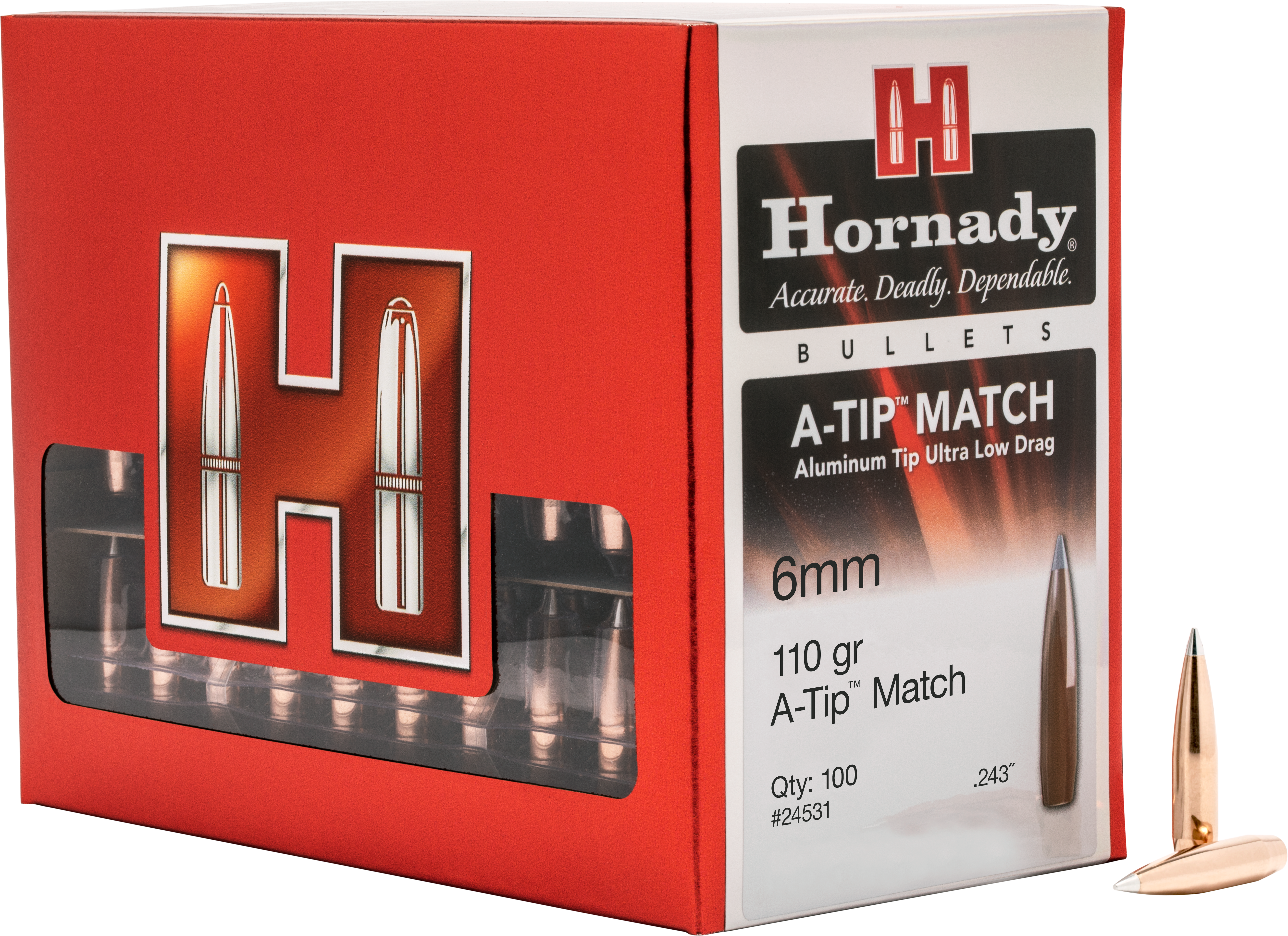 Hornady 6mm 110gr A-Tip Match Target Projectiles 100/Box
