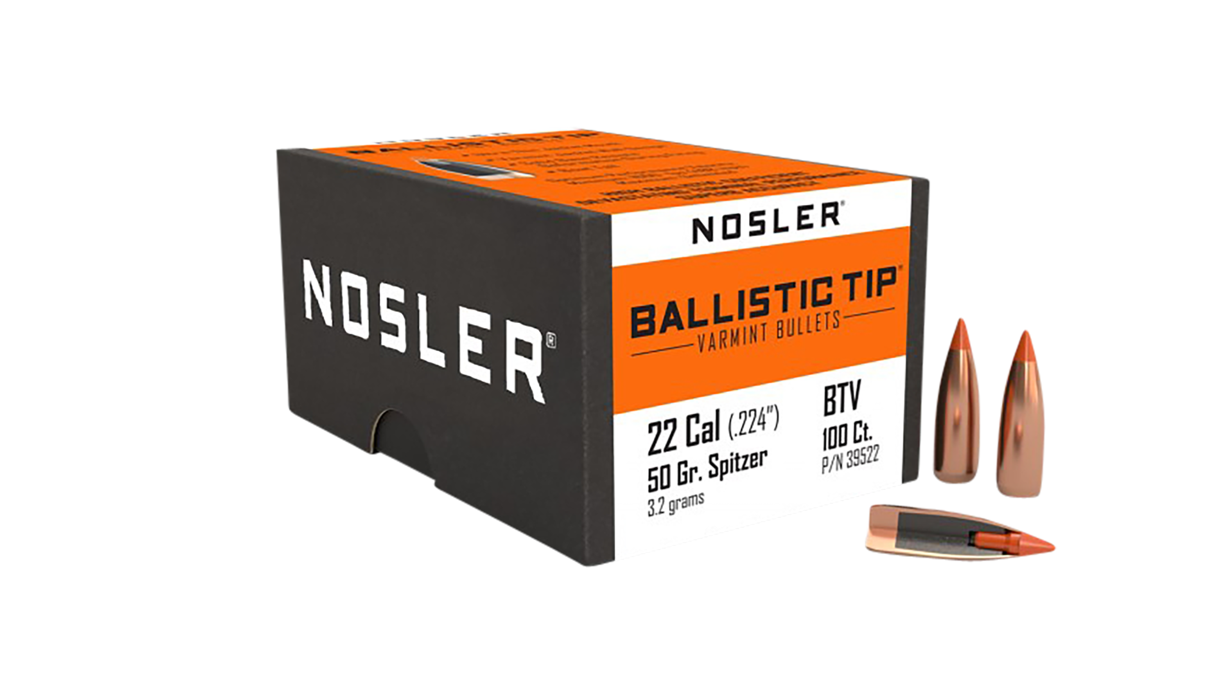 Nosler Ballistic Tip Varmint 22 Cal 50gr Spitzer 100/Box