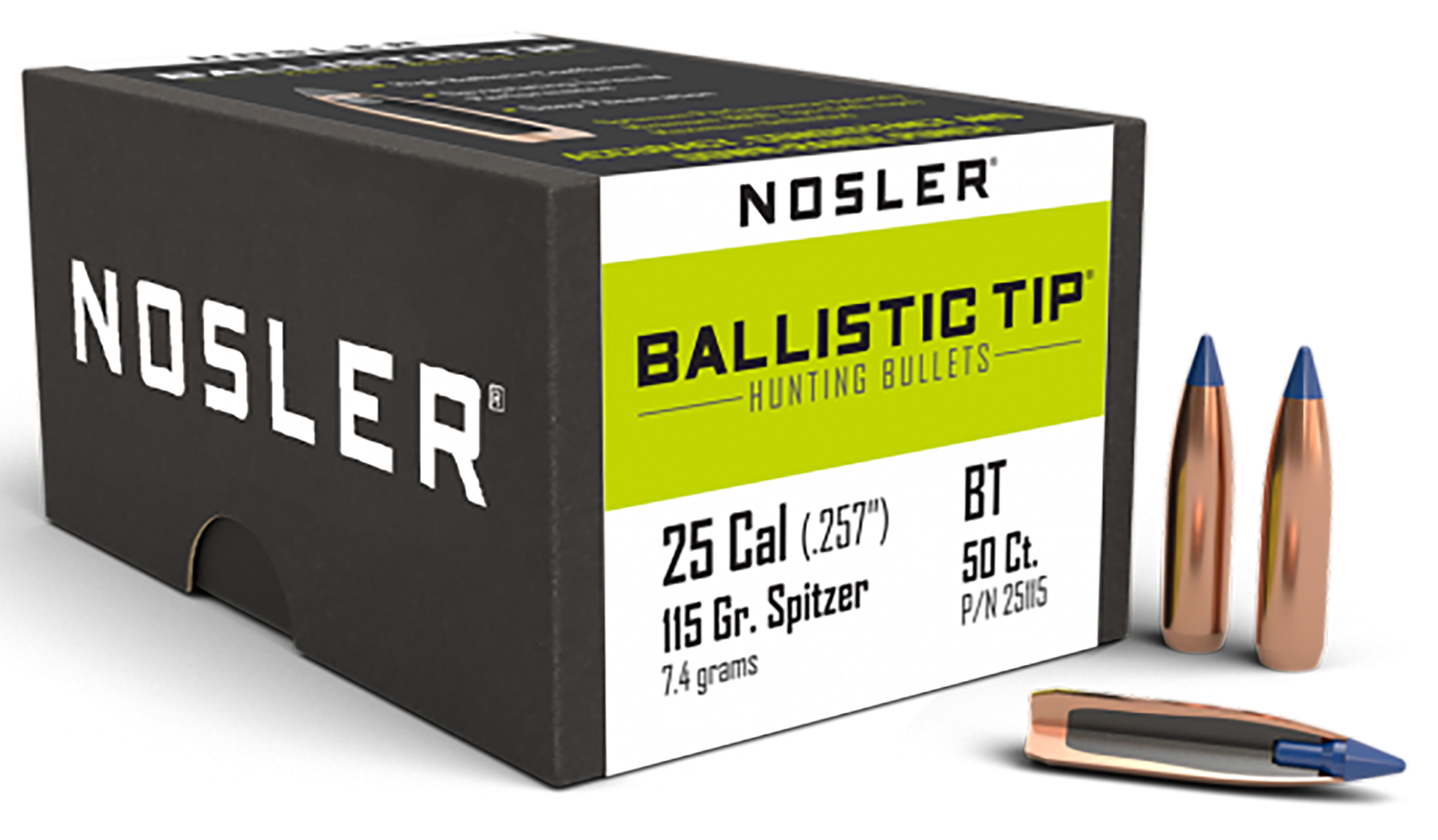 Nosler 25 Cal 115gr Ballistic Tip Hunting Projectiles 50ct