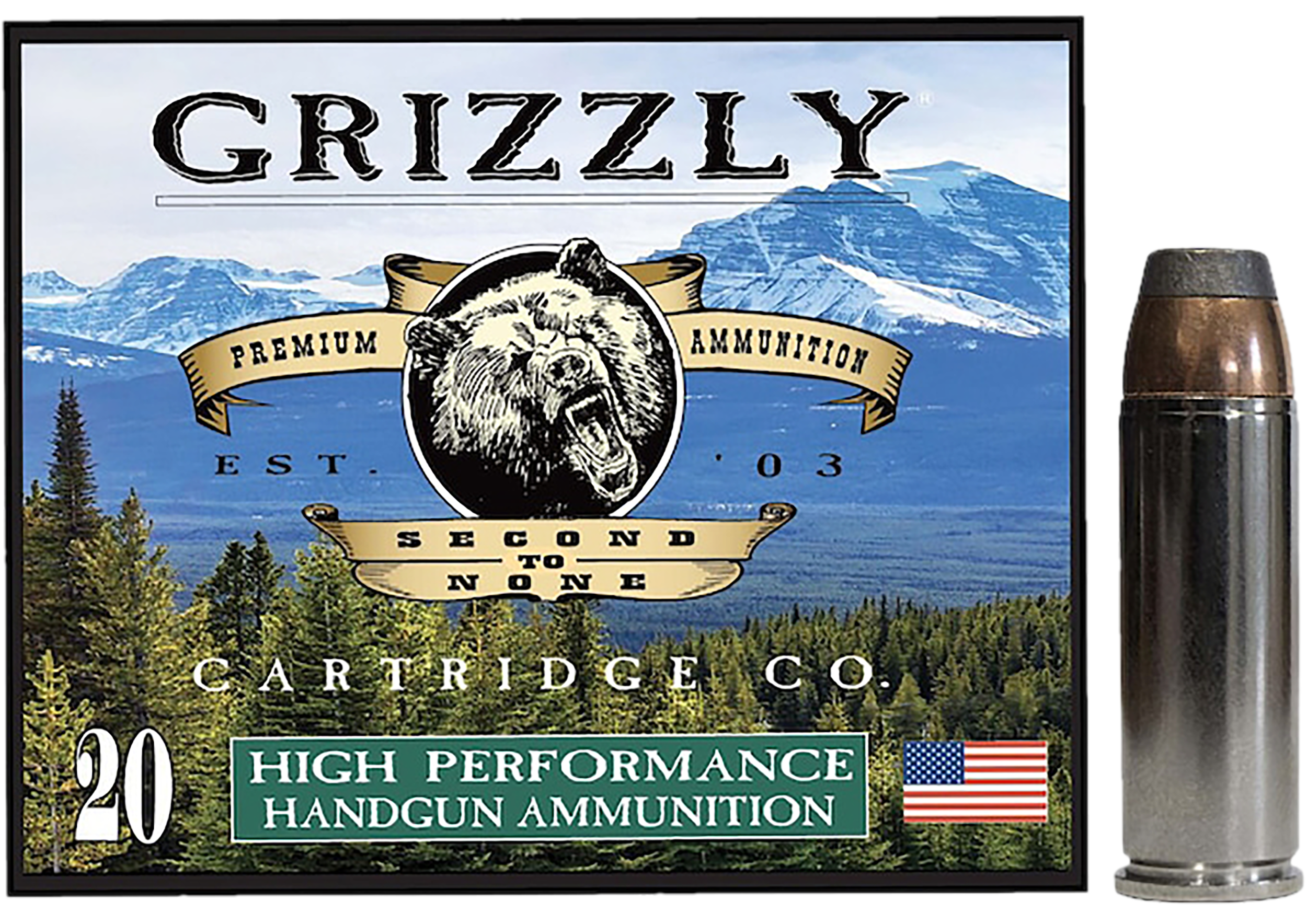 Grizzly .45 Long Colt +P 300gr Bonded Flat Point Ammo (Box)