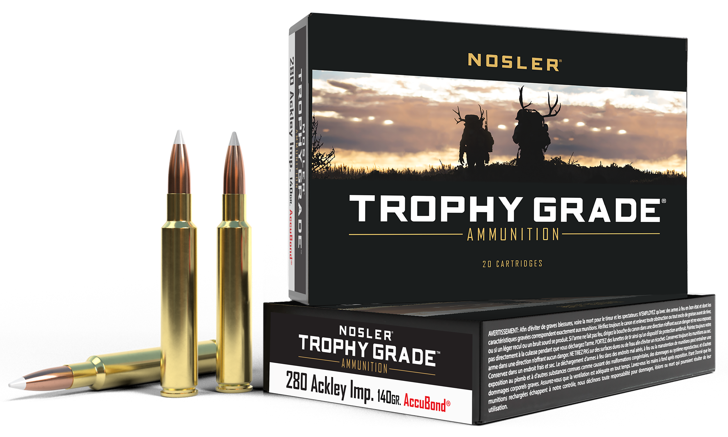 Nosler Trophy Grade 280 Ackley Improved 140 Gr Nosler AccuBond (Box)