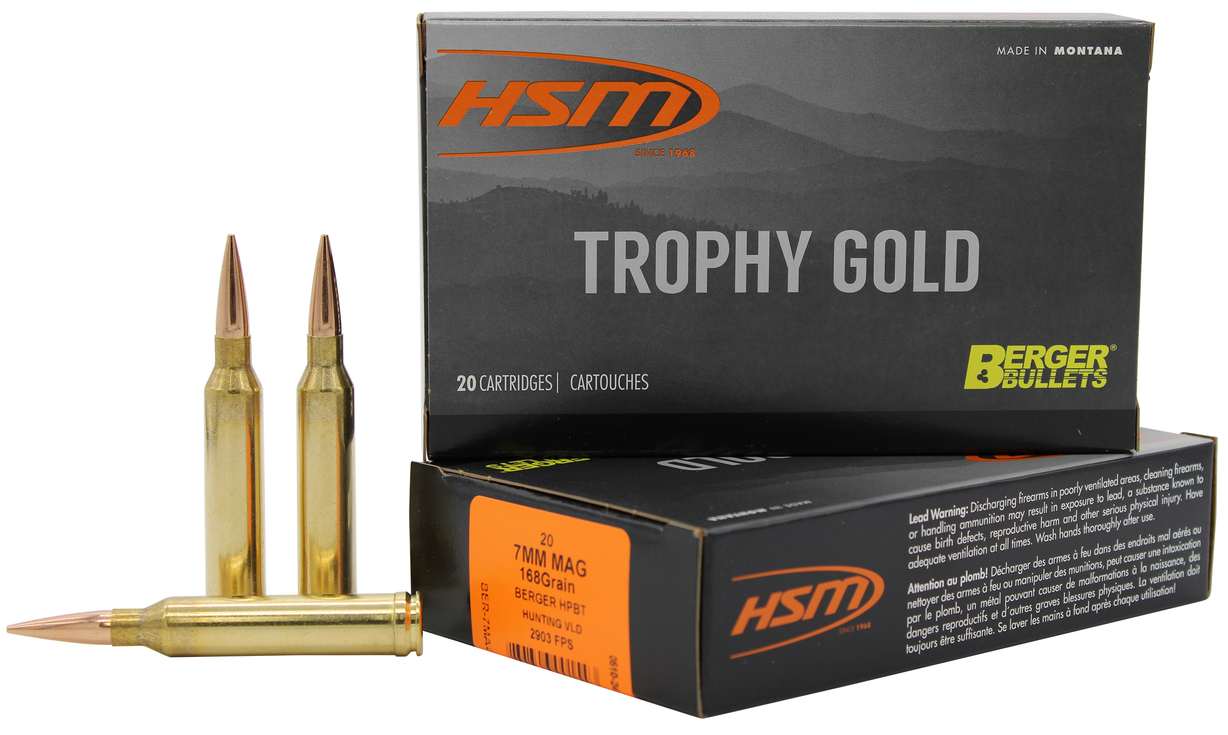 Hsm Trophy Gold 7mm Rem Mag 168 Gr Berger Hunting VLD Match (Box)