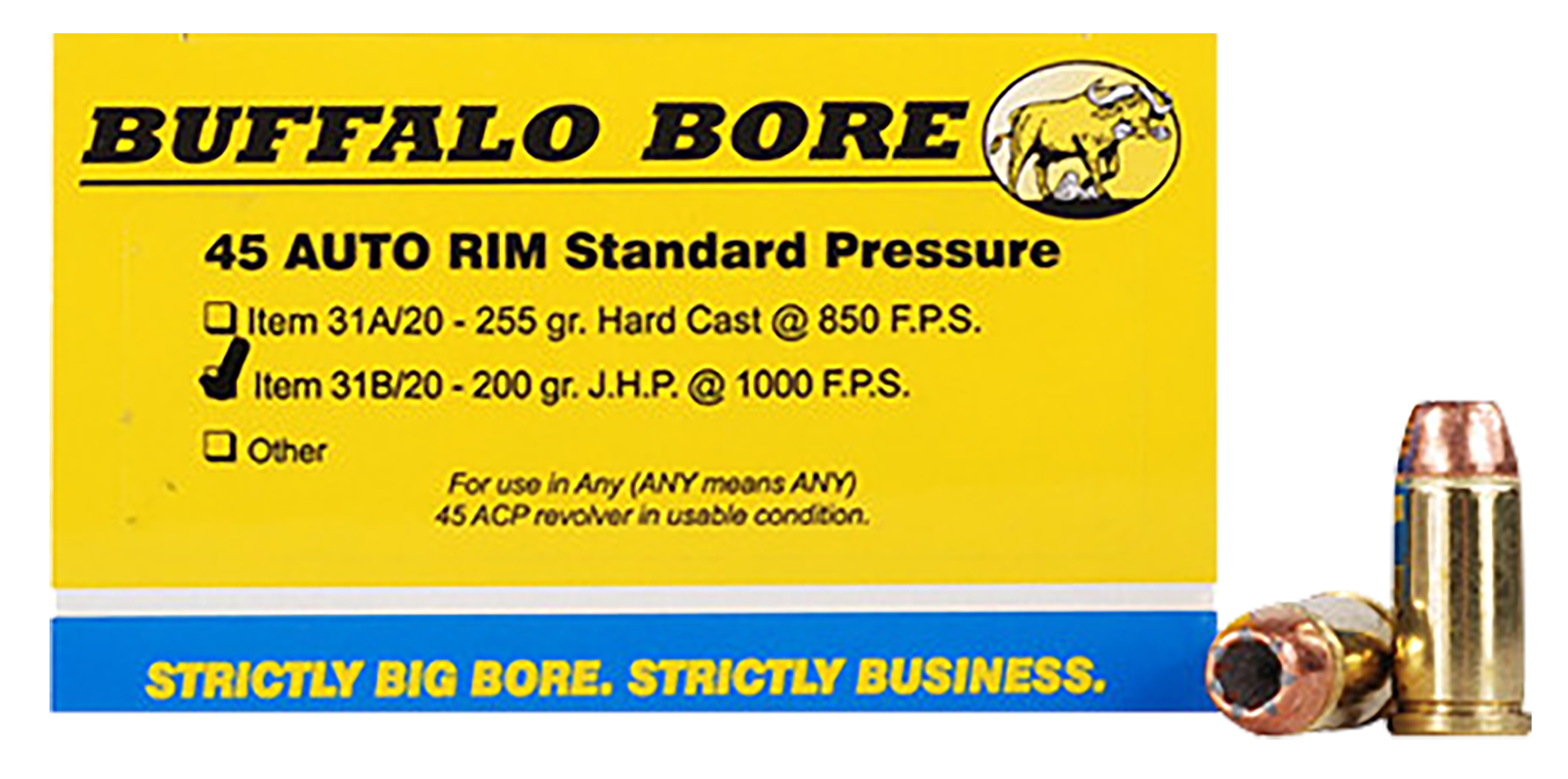 Buffalo Bore Ammo Standard Pressure 45 Auto Rim 200 Gr Jacket Hollow Point (Box)