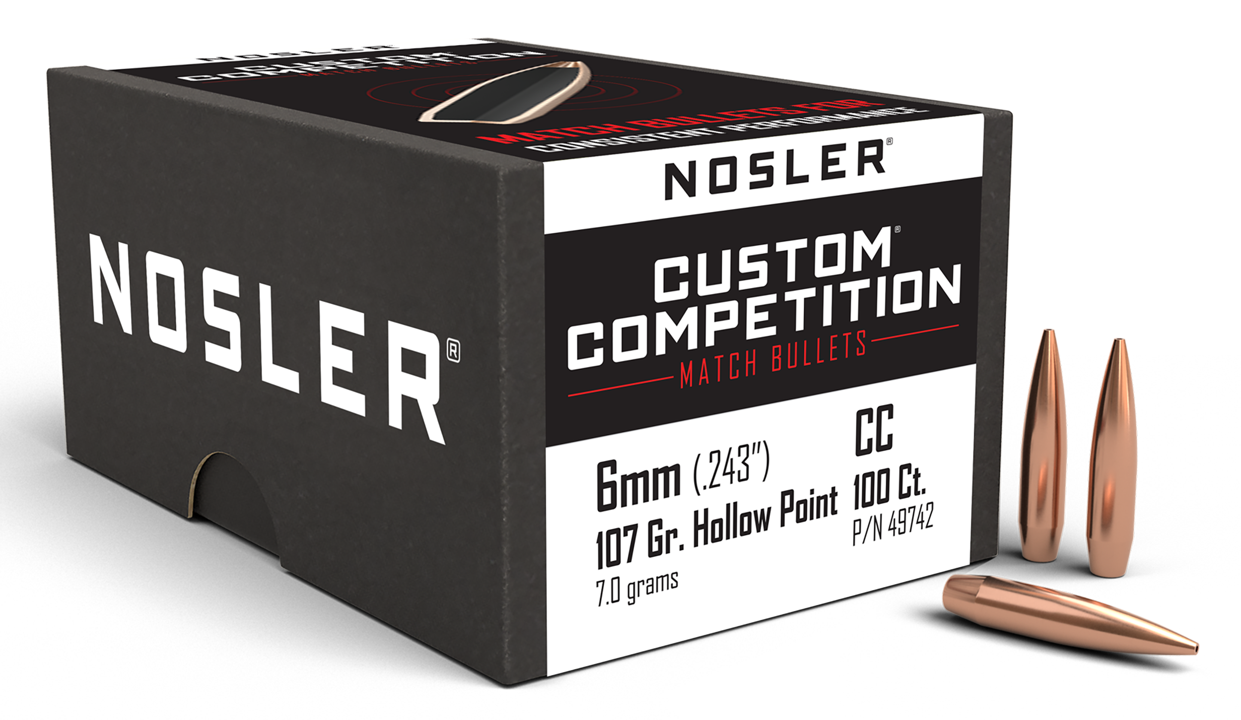 Nosler Custom 6mm 107 Gr Hollow Point Boat Tail