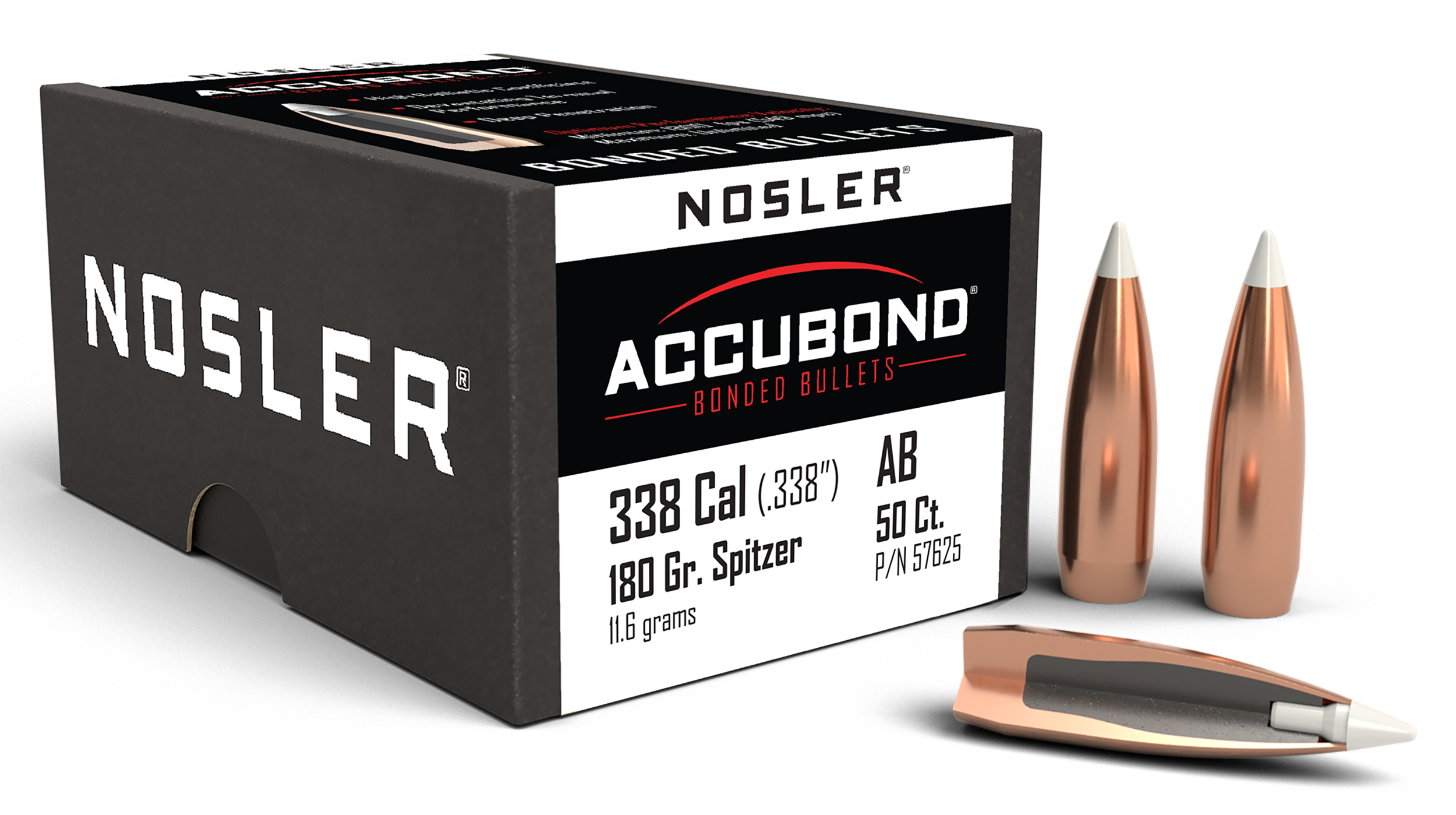 Nosler AccuBond 338 Caliber 180 Gr Spitzer Point Boat Tail