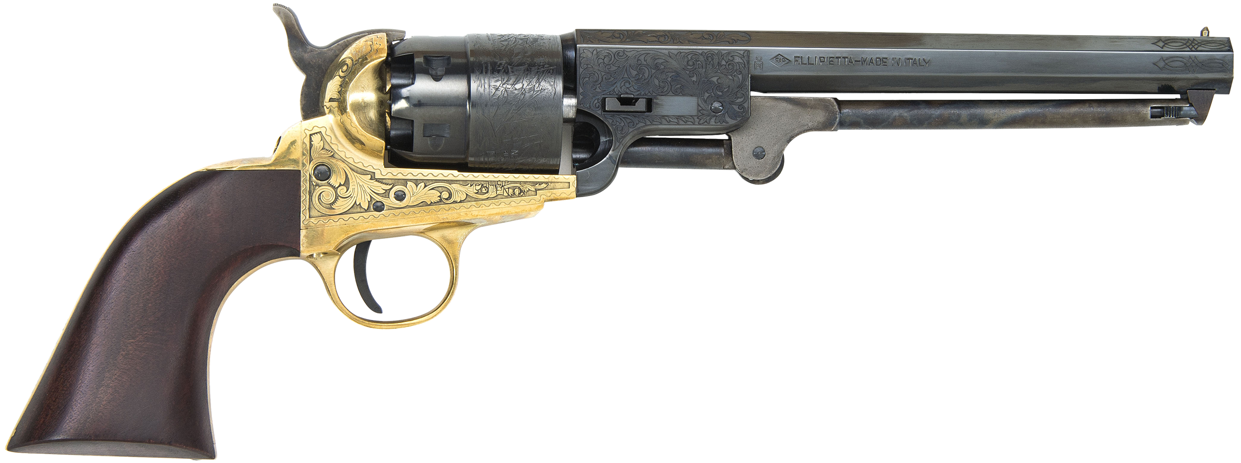 Traditions(R) - FR185118 - 1851 Navy Engraved 44 Cal 6 Shot 7.5" Single Action Blued Brass Revolver
