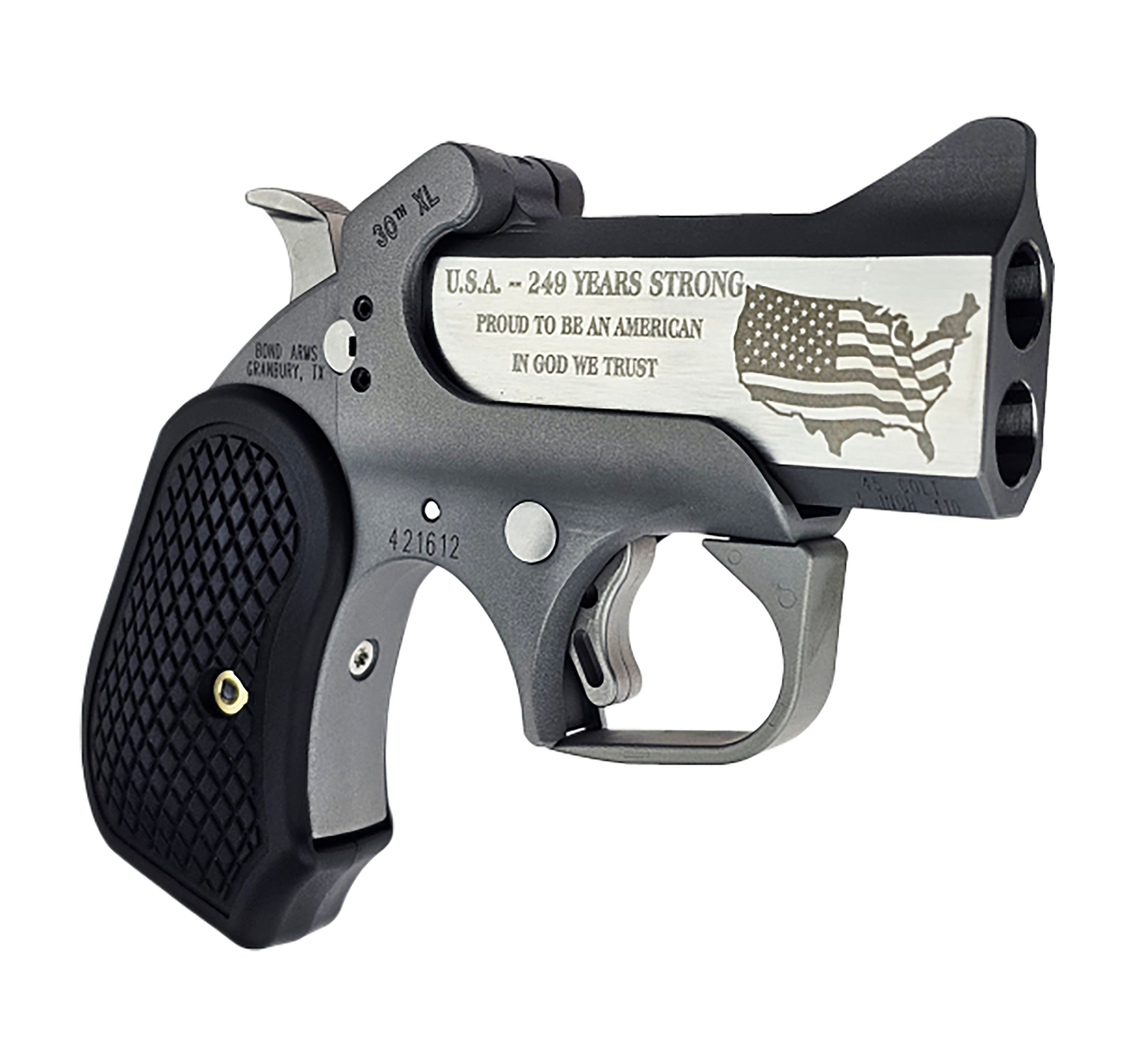Bond Arms(R) - BA30THXL-45LC-410 - 30th XL 45 Colt (LC)/410 Gauge 3" SA 2 Shot Matte SS Derringer Pistol