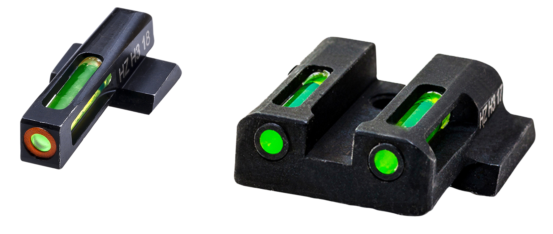 Litewave H3 Tritium Orange Ring Front Sight Set W/Green Litepipes - S&W Shield 9mm/40 S&W/.45 Lightwave H3 Tritium Sight Set