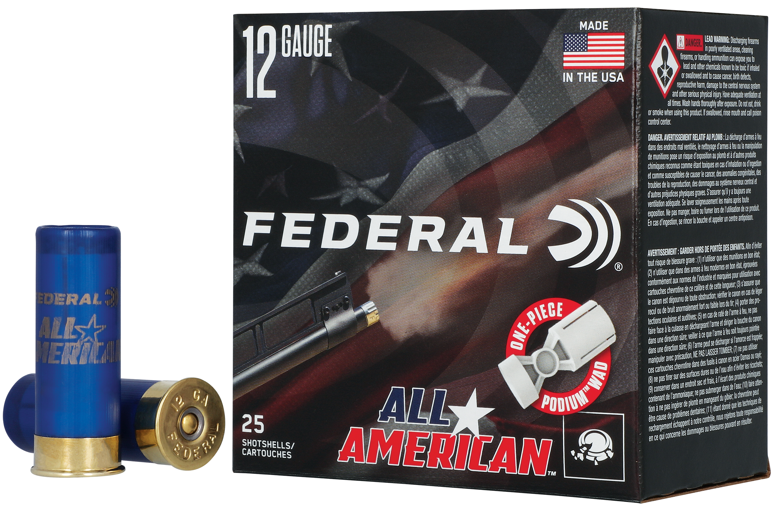 All American 12 Gauge 2-3/4'''' #8 Shot Shotgun Ammo - All American 12 Ga 2-3/4'''' 1-1/8oz 1250 Fps #8 Shot 25/Box