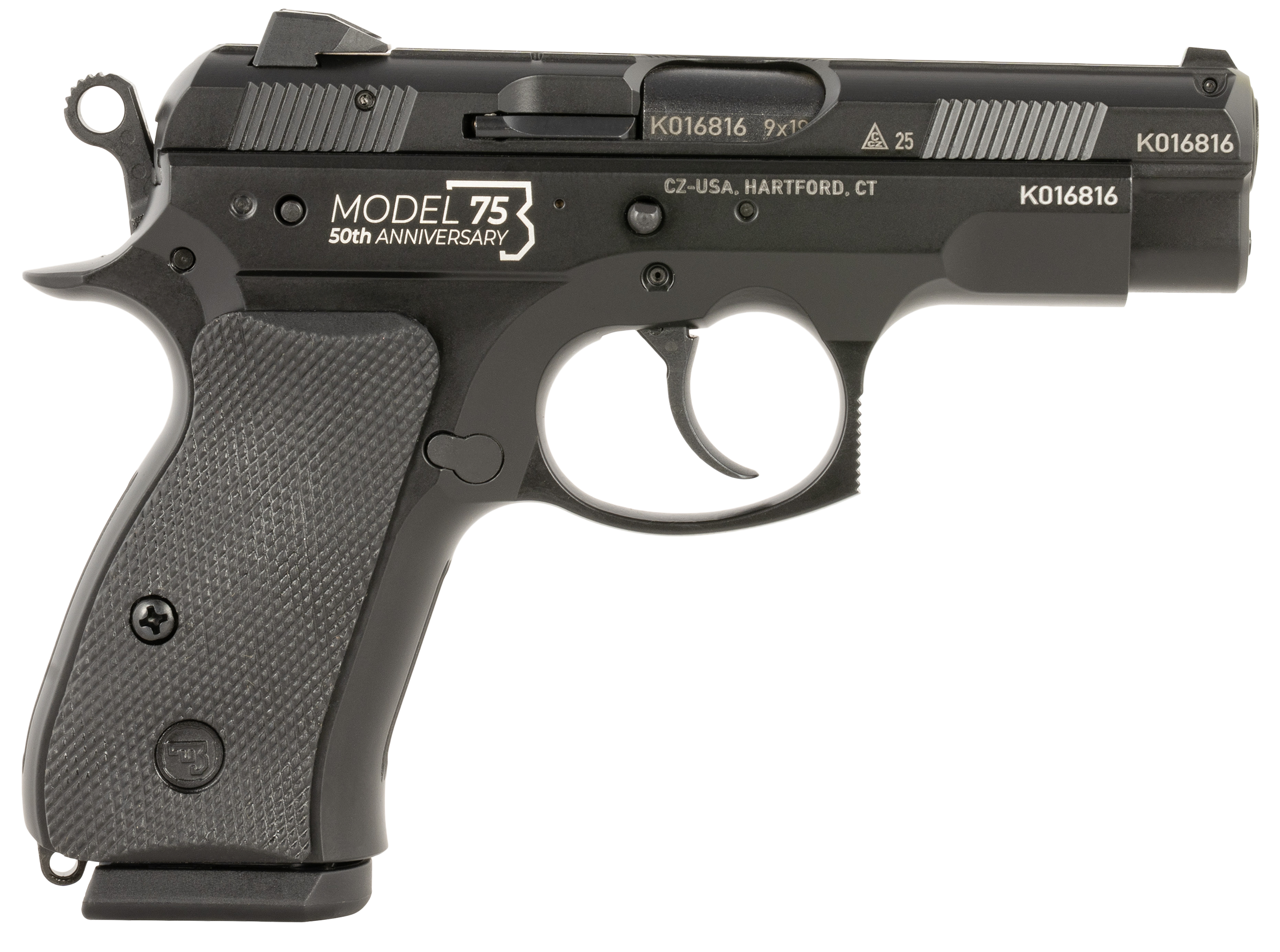 CZ-USA(R) - 01132 - 75D Compact 50th Anniversary 9mm Luger 10+1 3.8" Semi-Auto Black Pistol