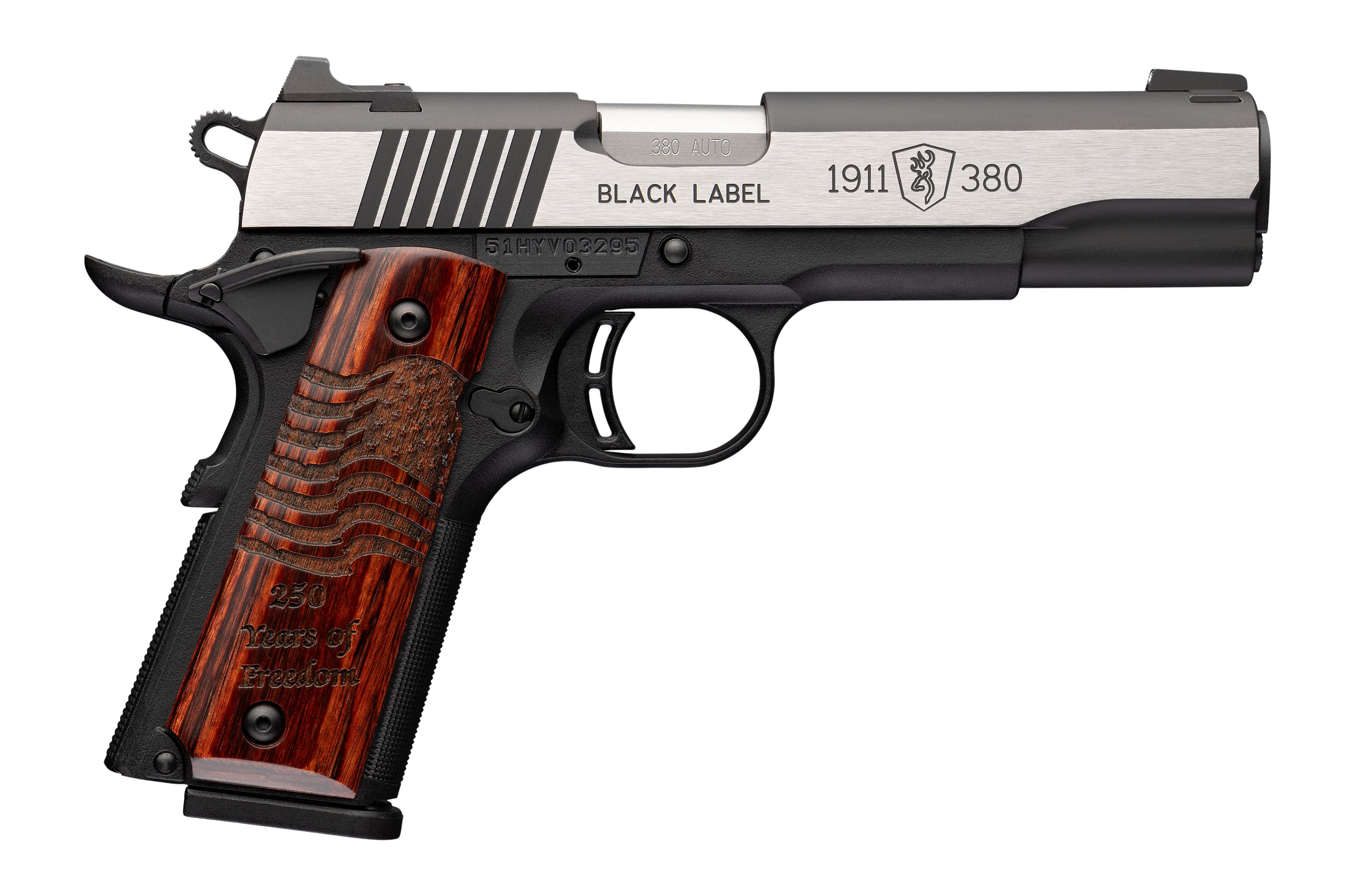 Browning(R) - 051122492 - 1911-380 Black Label Medallion 250 380 ACP 4.25" Semi Auto 8+1 Matte Black Pistol
