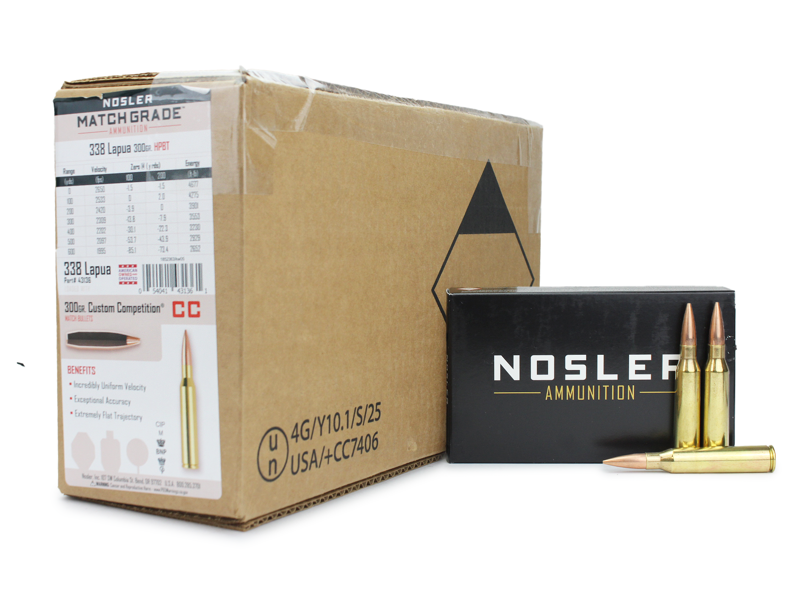 Nosler Match Grade .338 Lapua Magnum 300 Gr Custom Competition HPBT (Case)