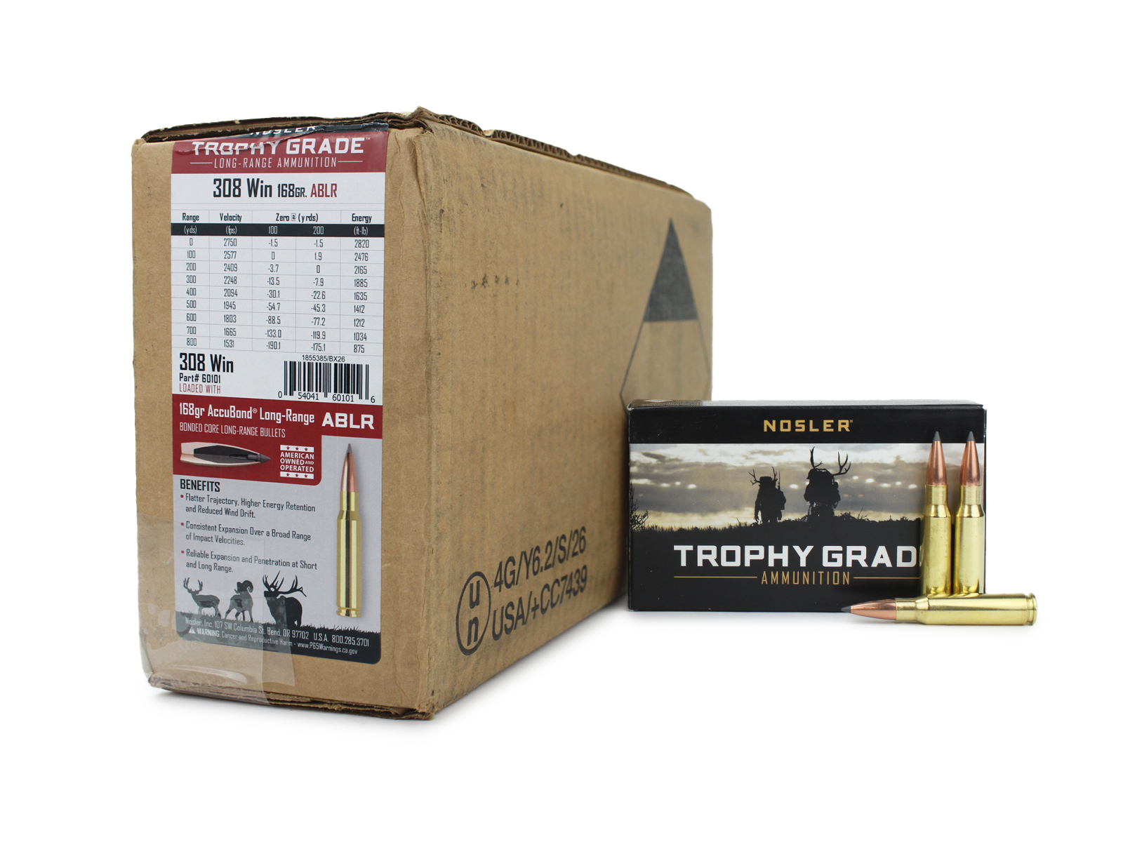 Nosler Trophy Grade 308 Win 168 Gr Nosler Spitzer ABLR (Case)