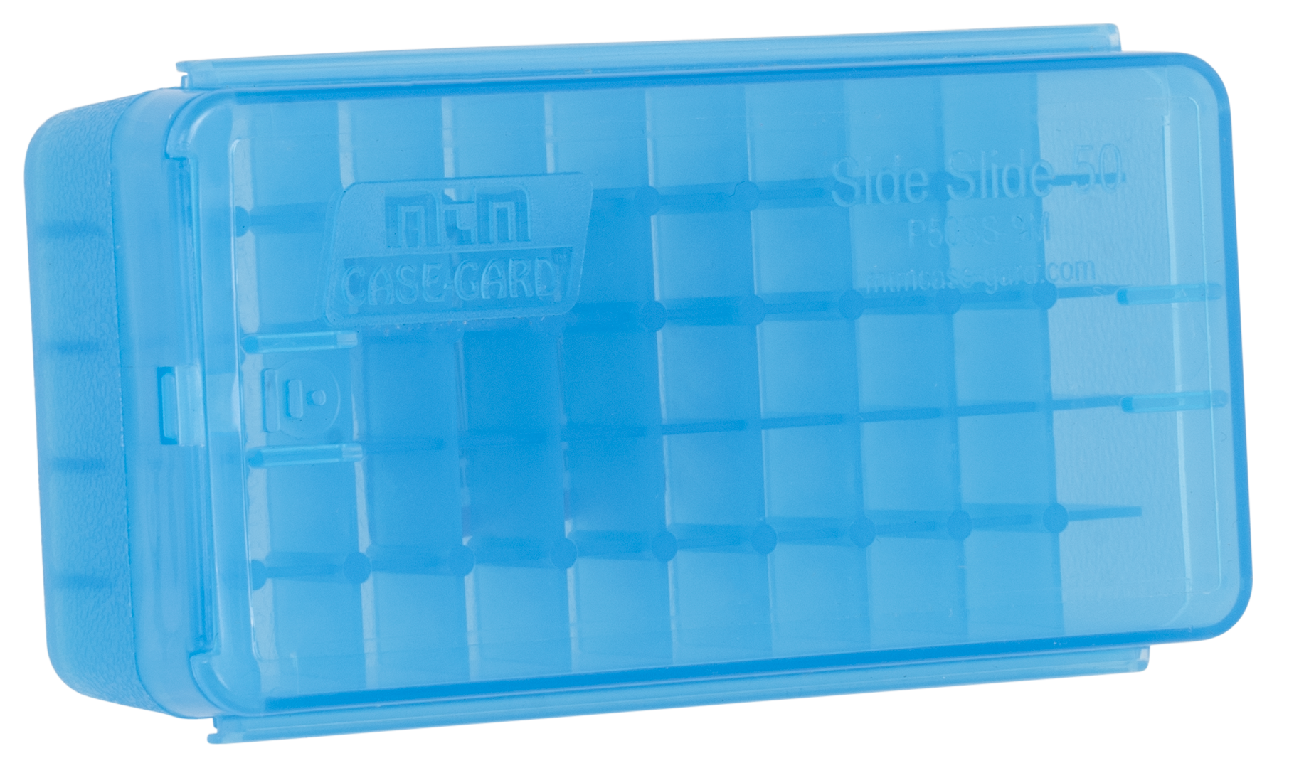 Mtm Side-slide Ammo Box  Mtm P50ss-9m-24  9mm Pstl Slide Stop 50rd Box Blue