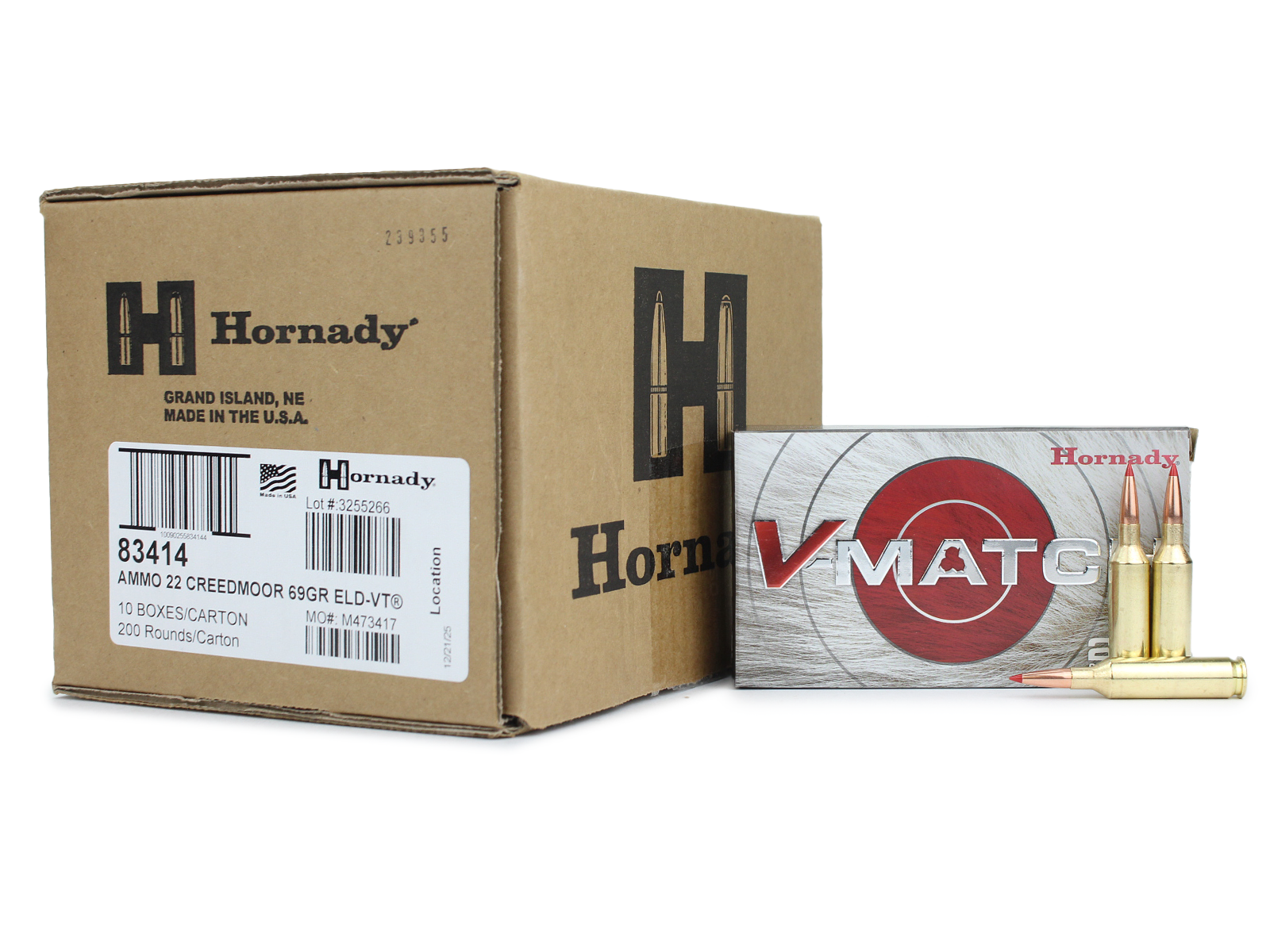 Hornady 22 Creedmoor 69 Gr ELD-VT (Case)