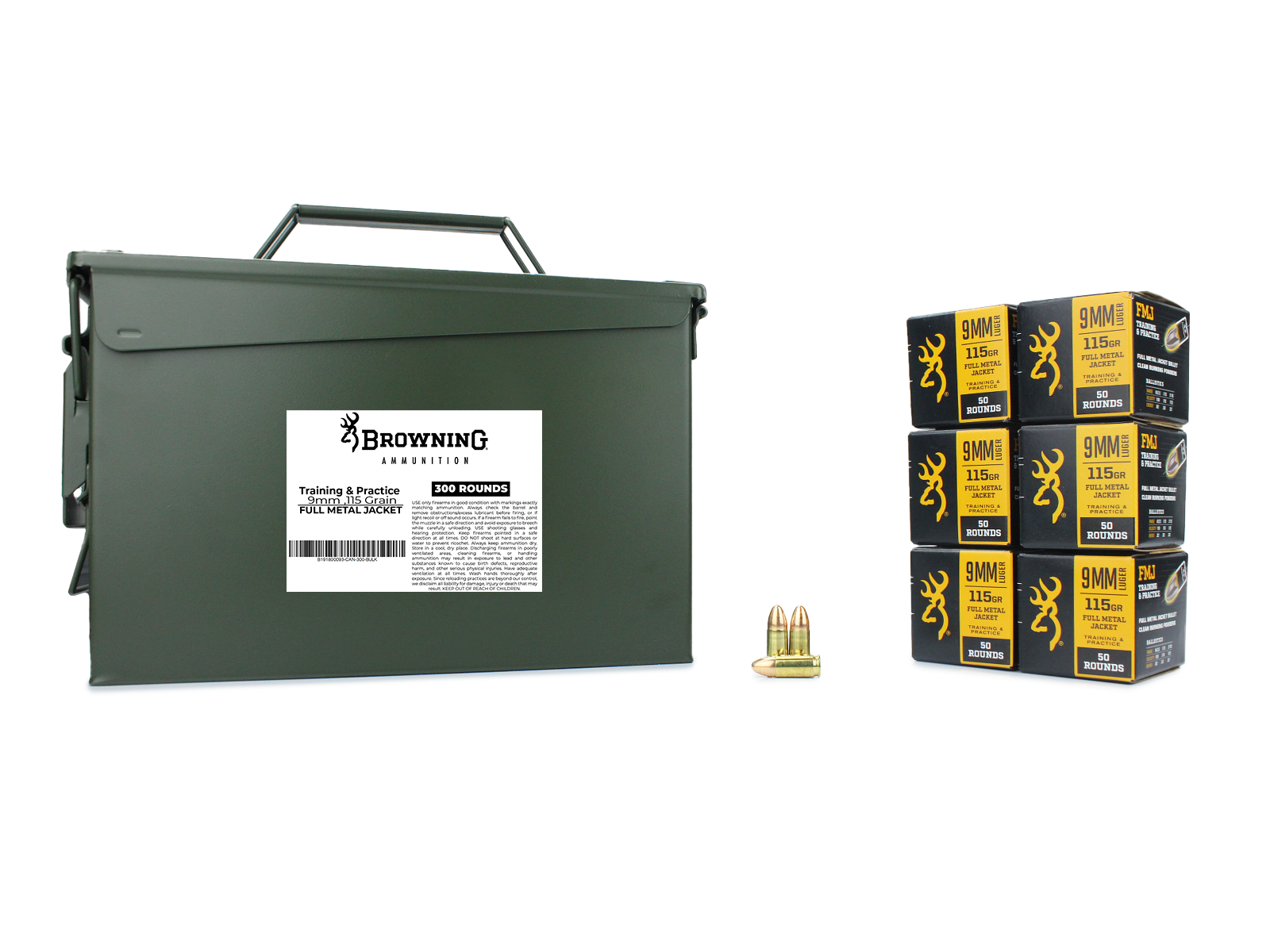 Browning FMJ 9mm Luger Ammo 115 Grain Full Metal Jacket Case of 1000 (20 Boxes of 50)